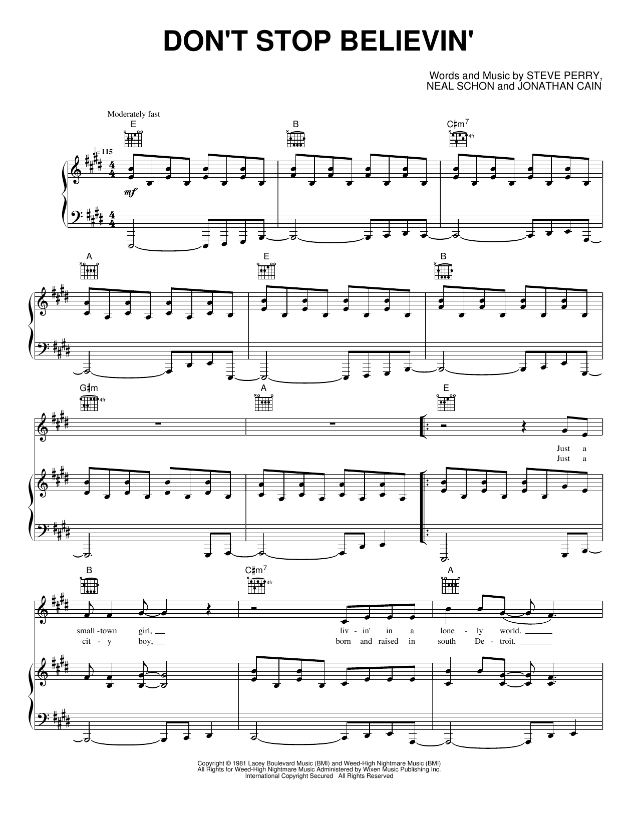Don t Stop Believin Sheet Music By Journey For Piano Keyboard And Voice Noteflight