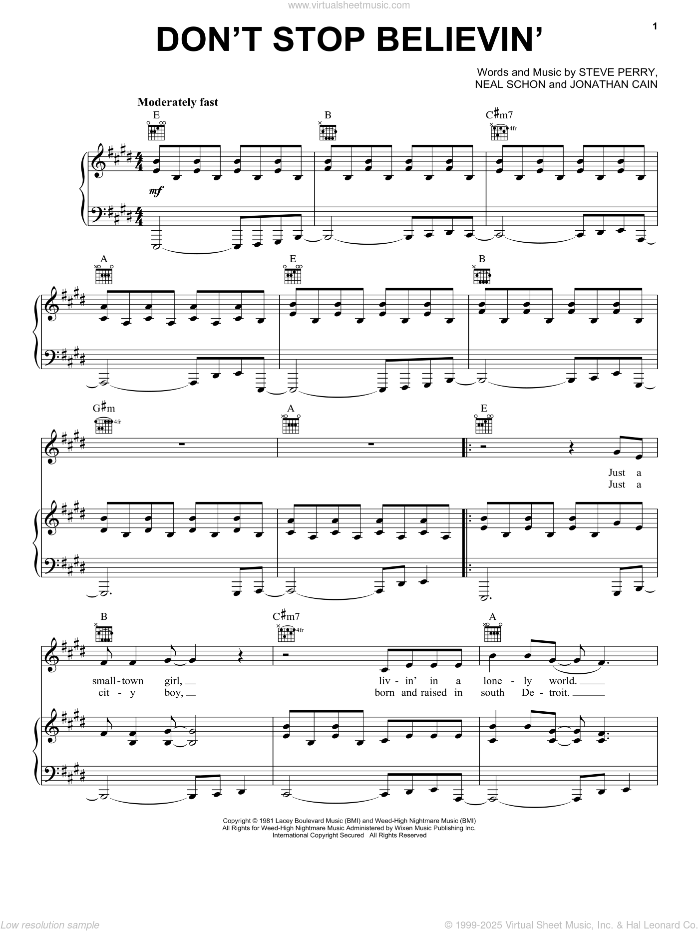 Don t Stop Believin Sheet Music For Voice Piano Or Guitar V2