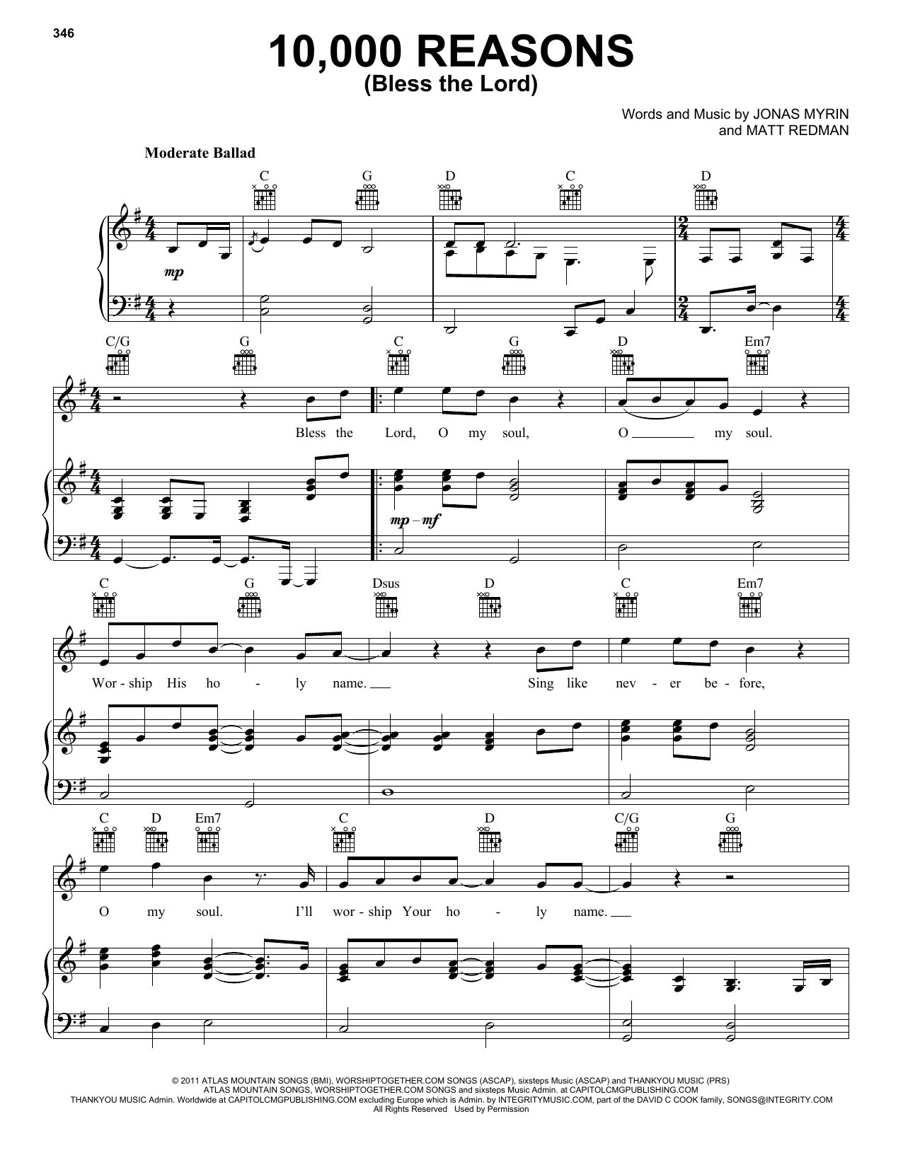 10000 reasons piano sheet music