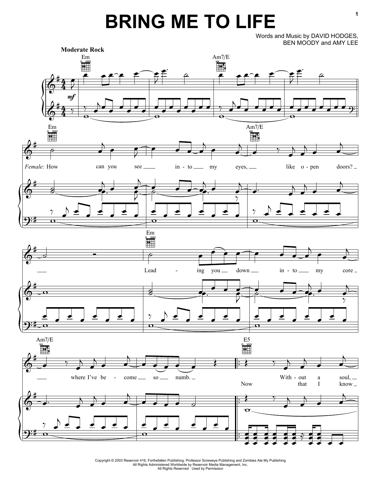 bring me to life piano sheet music bring me to life piano sheet music