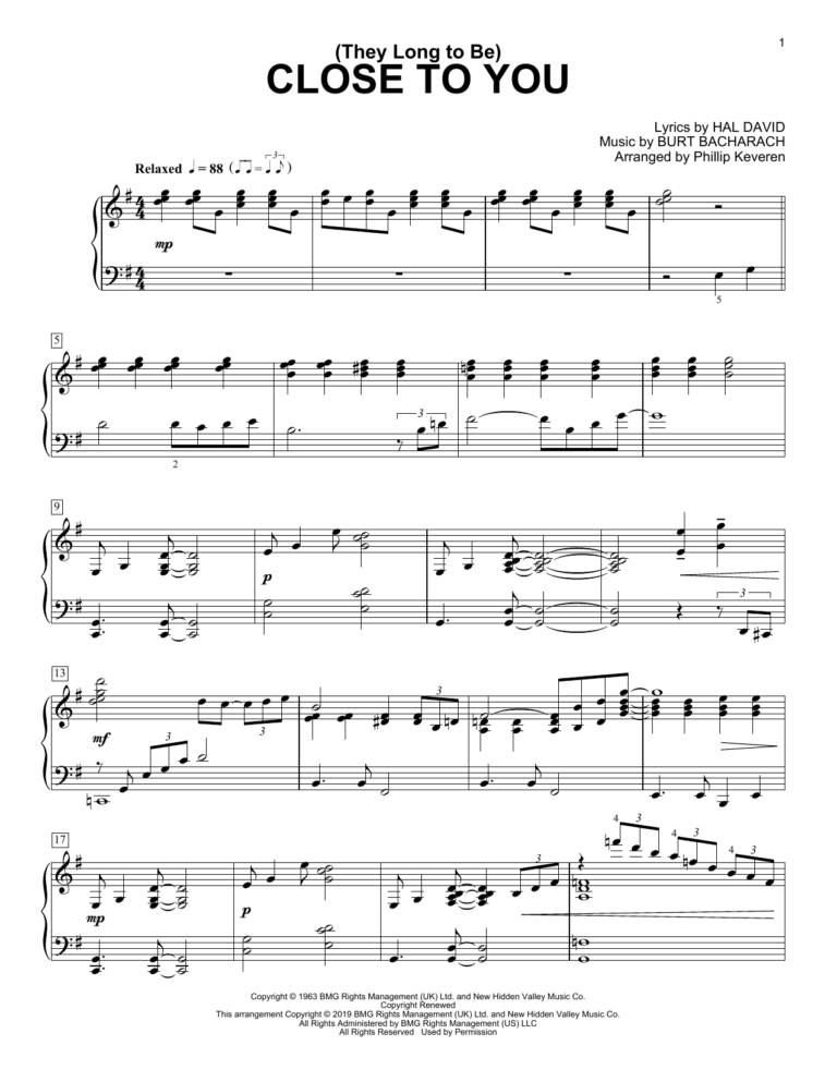 Download Close To You Carpenters Easy Piano Sheet Music PDF 417672