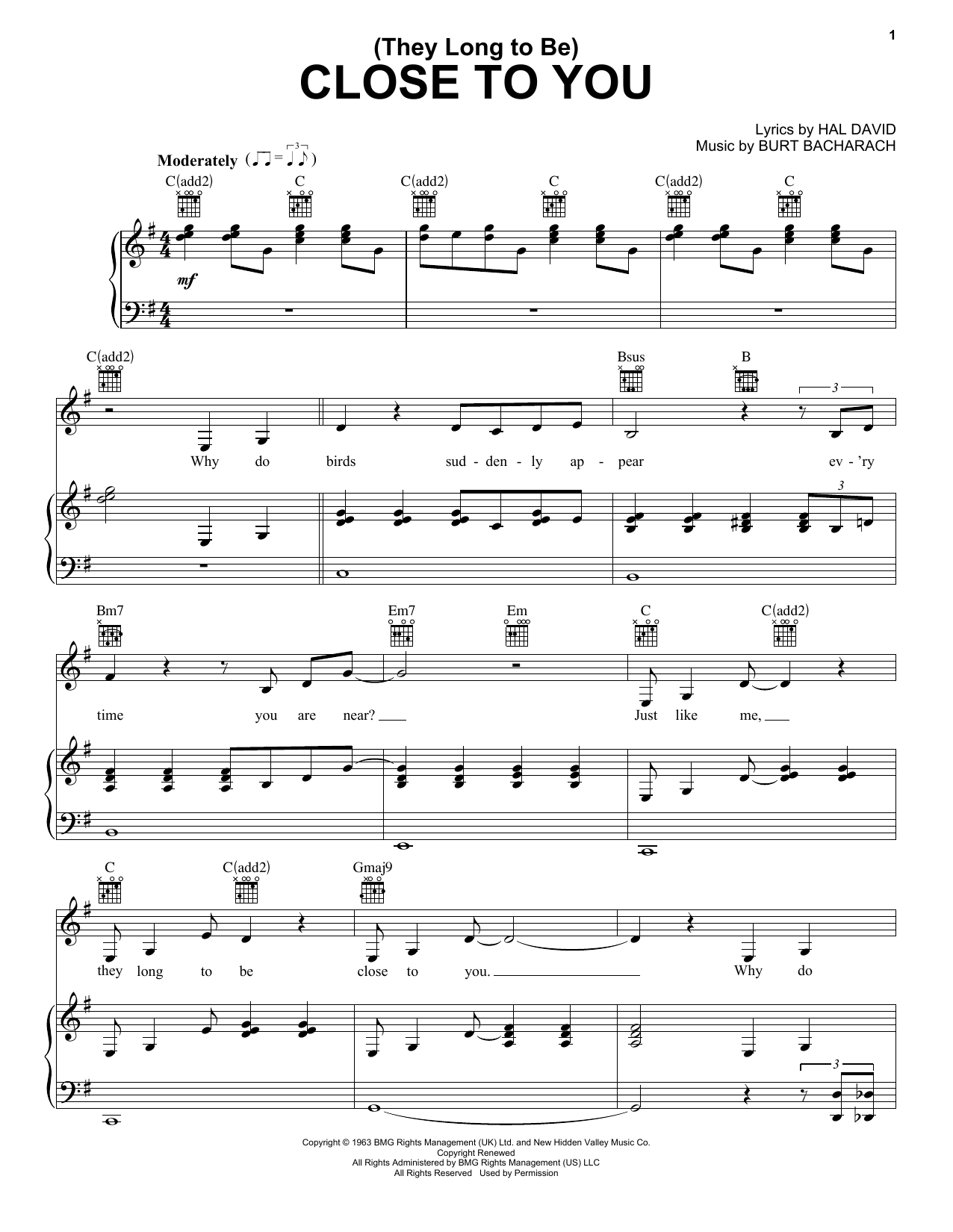 close to you piano sheet music close to you piano sheet music