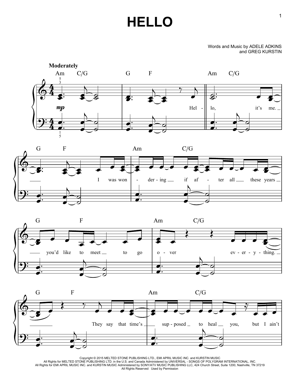 Download Hello Adele Beginning Piano Solo Sheet Music PDF 164483