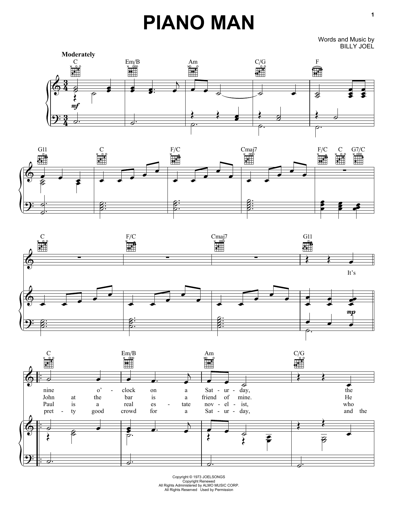 piano man sheet music pdf