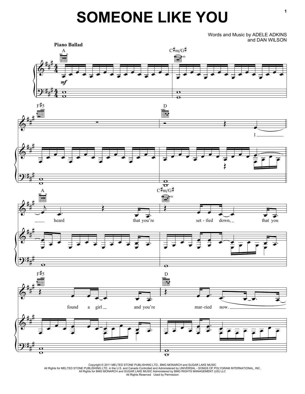 Download Someone Like You Adele Beginning Piano Solo Sheet Music PDF 164476