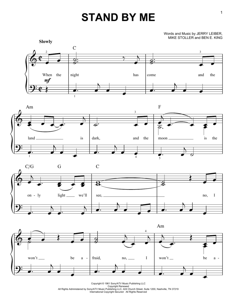 Download Stand By Me Ben E King Easy Piano Sheet Music PDF 46266