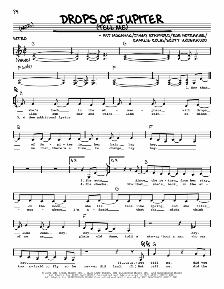 Drops Of Jupiter Tell Me By Train Piano Voice Digital Sheet Music Sheet Music Plus