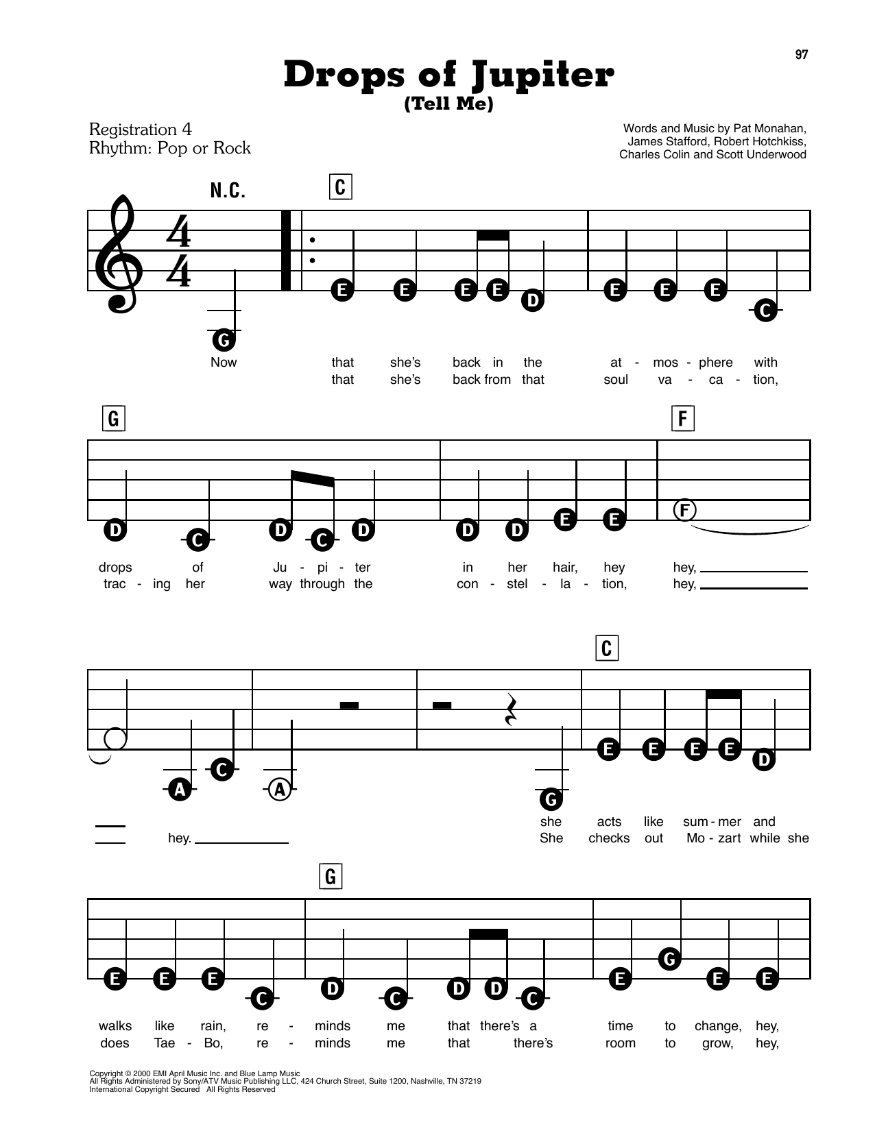 drops of jupiter piano sheet music drops of jupiter piano sheet music