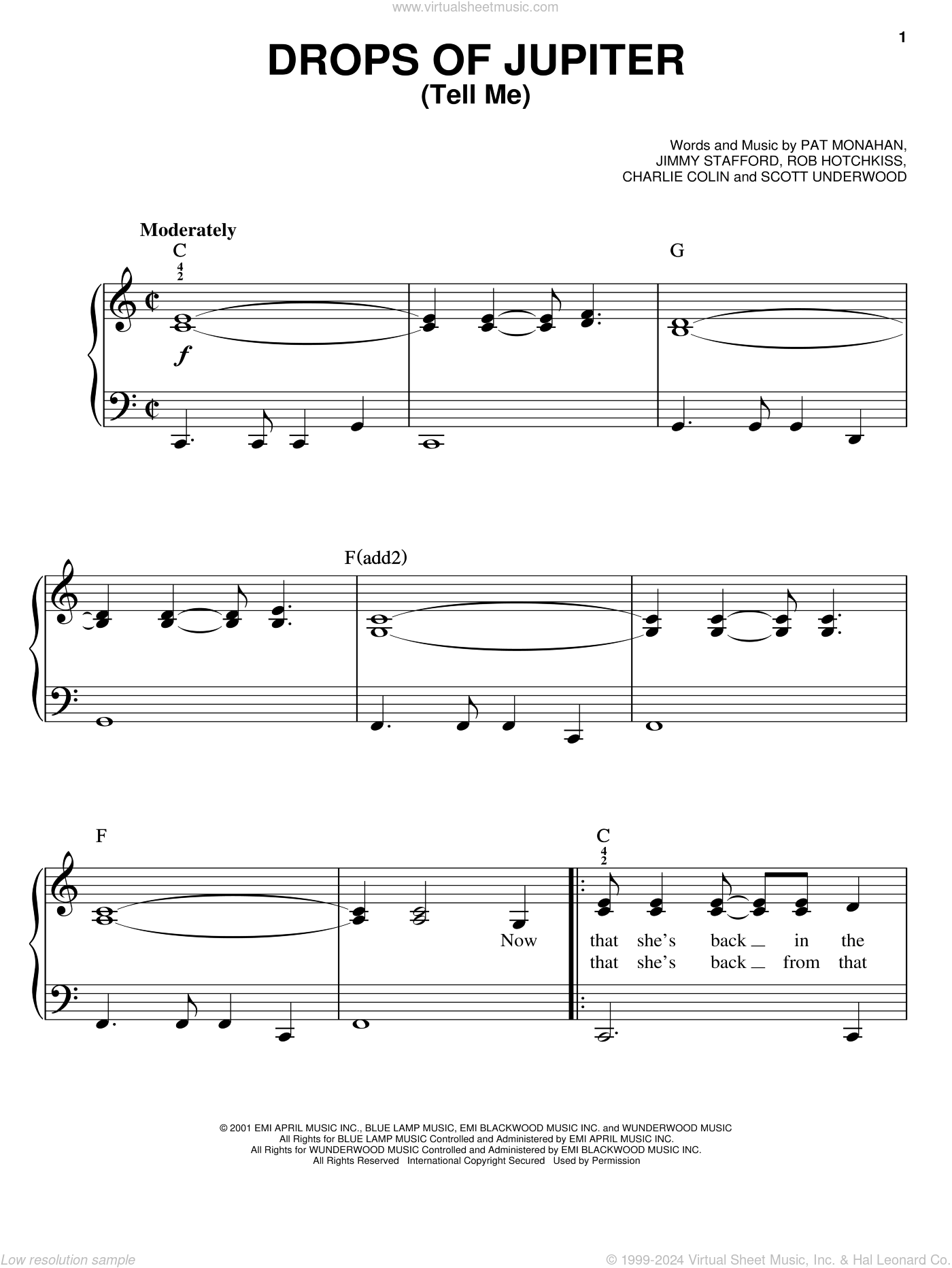 Drops Of Jupiter Tell Me easy Sheet Music For Piano Solo Drops Of Jupiter Tell Me easy Sheet Music For Piano Solo