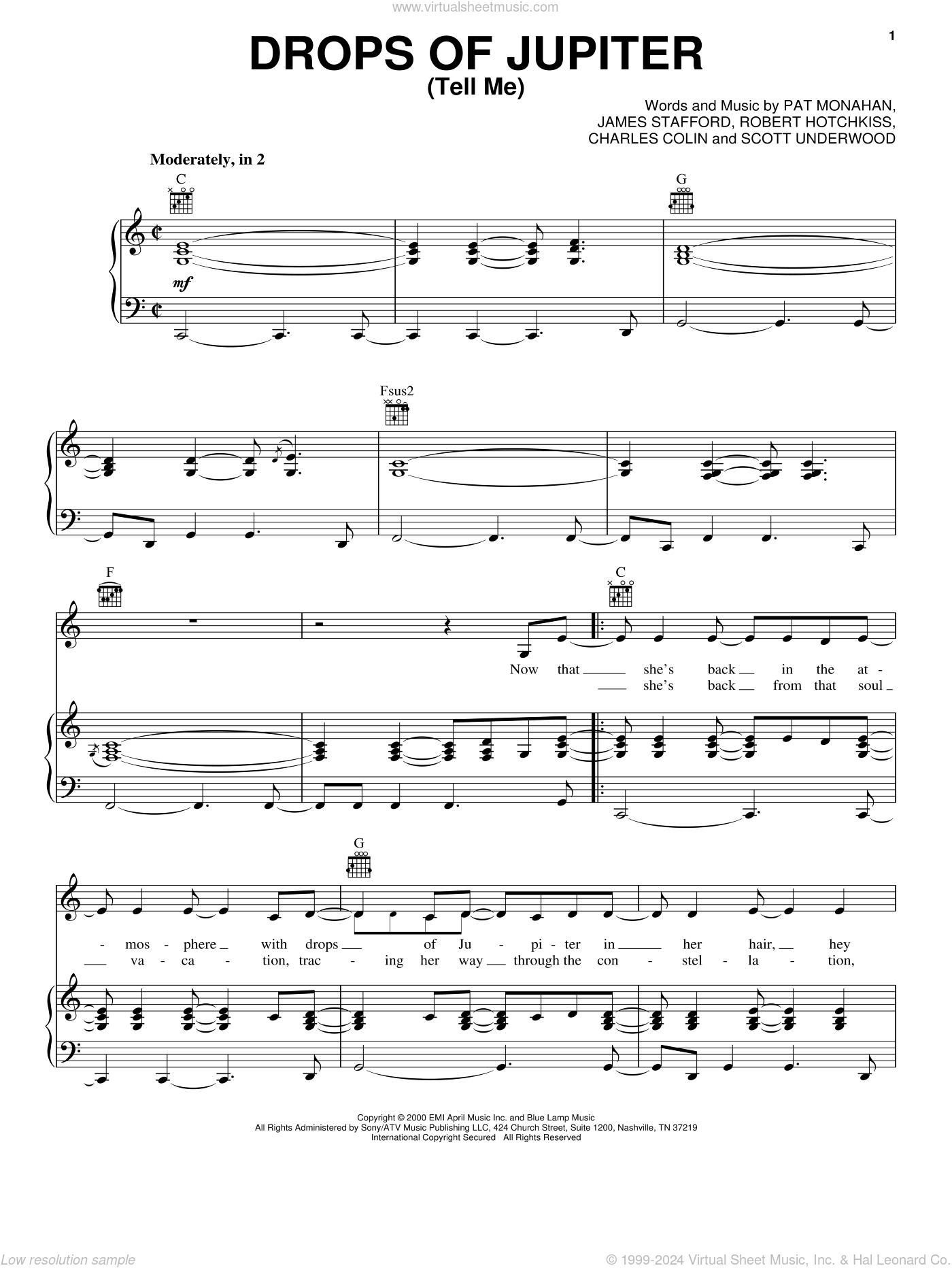 Drops Of Jupiter Tell Me Sheet Music For Voice Piano Or Guitar Drops Of Jupiter Tell Me Sheet Music For Voice Piano Or Guitar