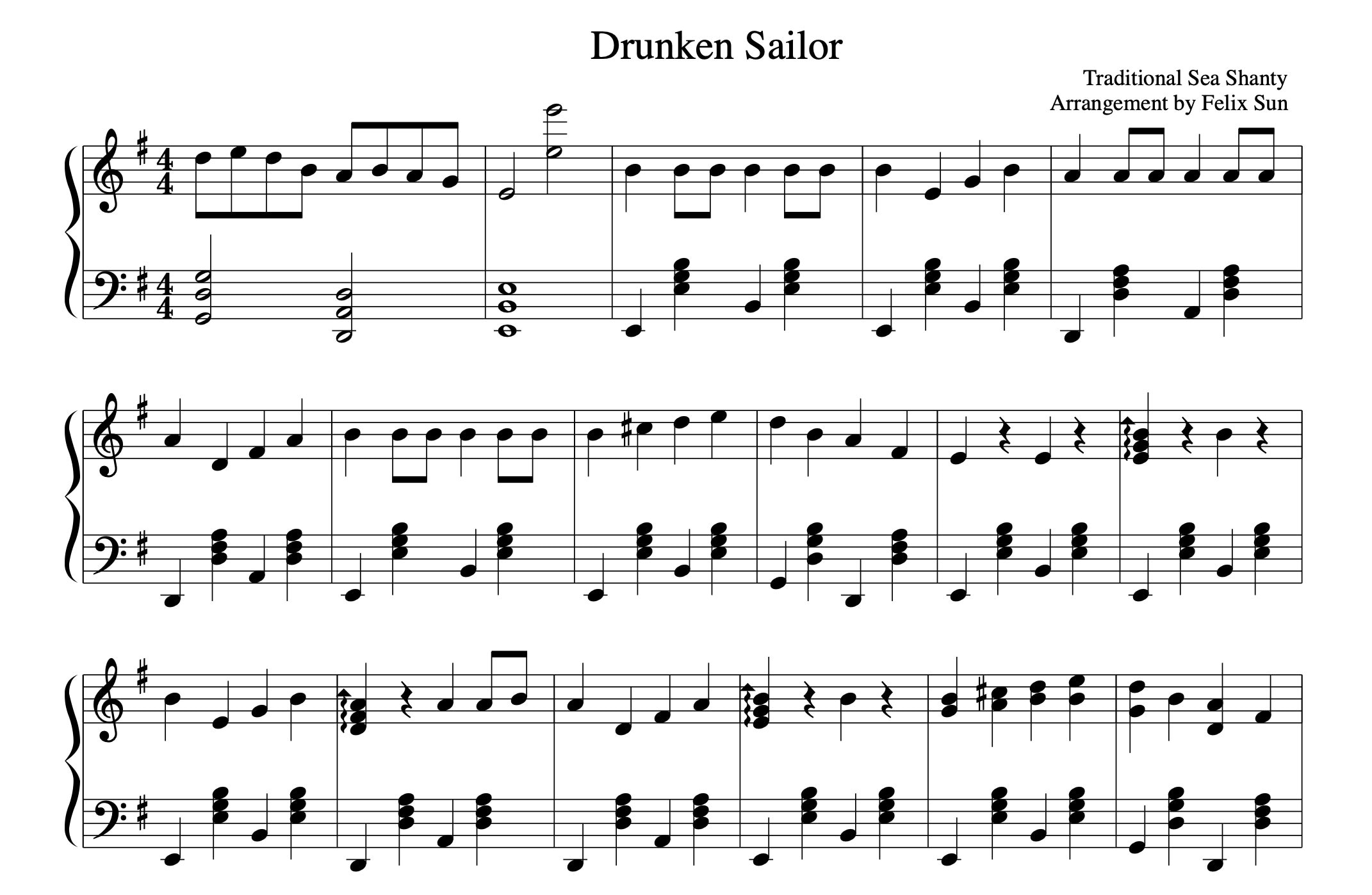 Drunken Sailor Piano Sheet Music Sea Shanty Digital Download Etsy
