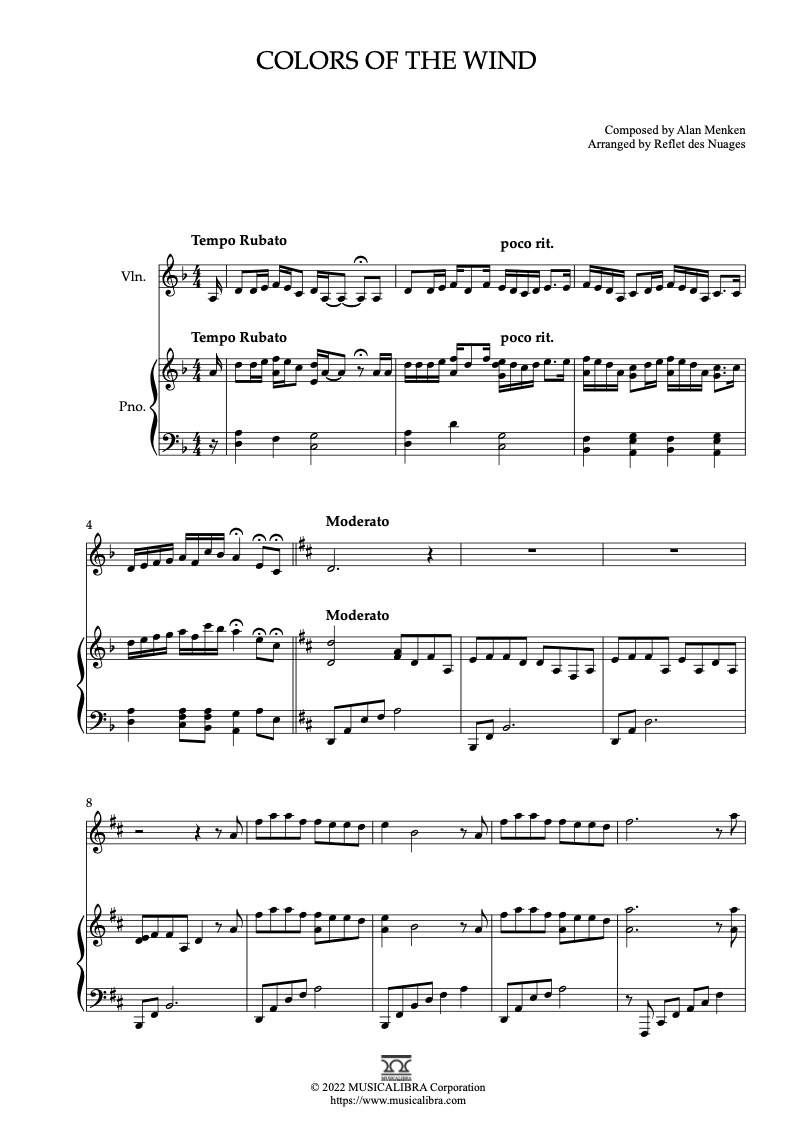 colors of the wind piano sheet music colors of the wind piano sheet music