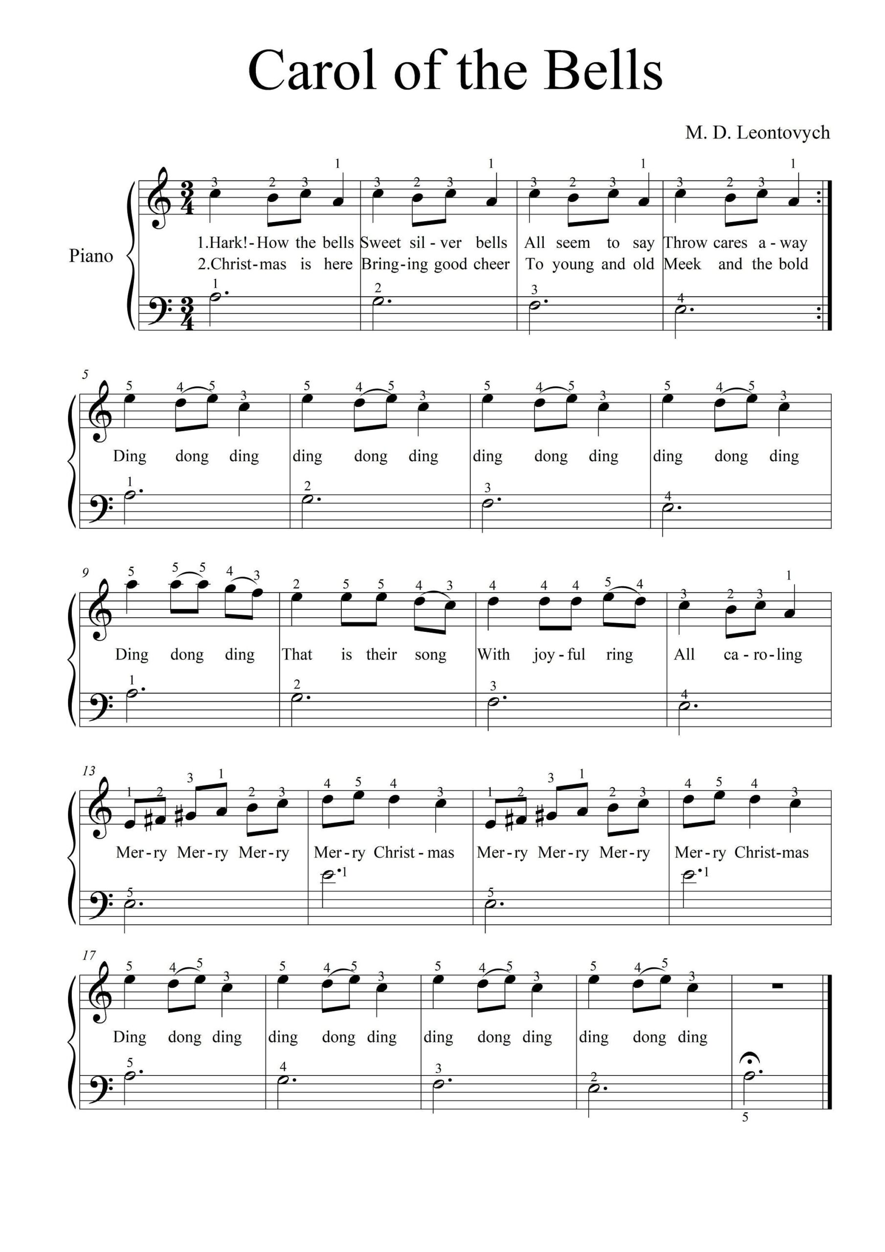 easy piano sheet music for carol of the bells