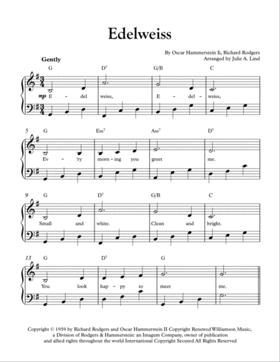 Edelweiss By Richard Rodgers Guitar Voice Piano Vocal Guitar Digital Sheet Music Sheet Music Plus