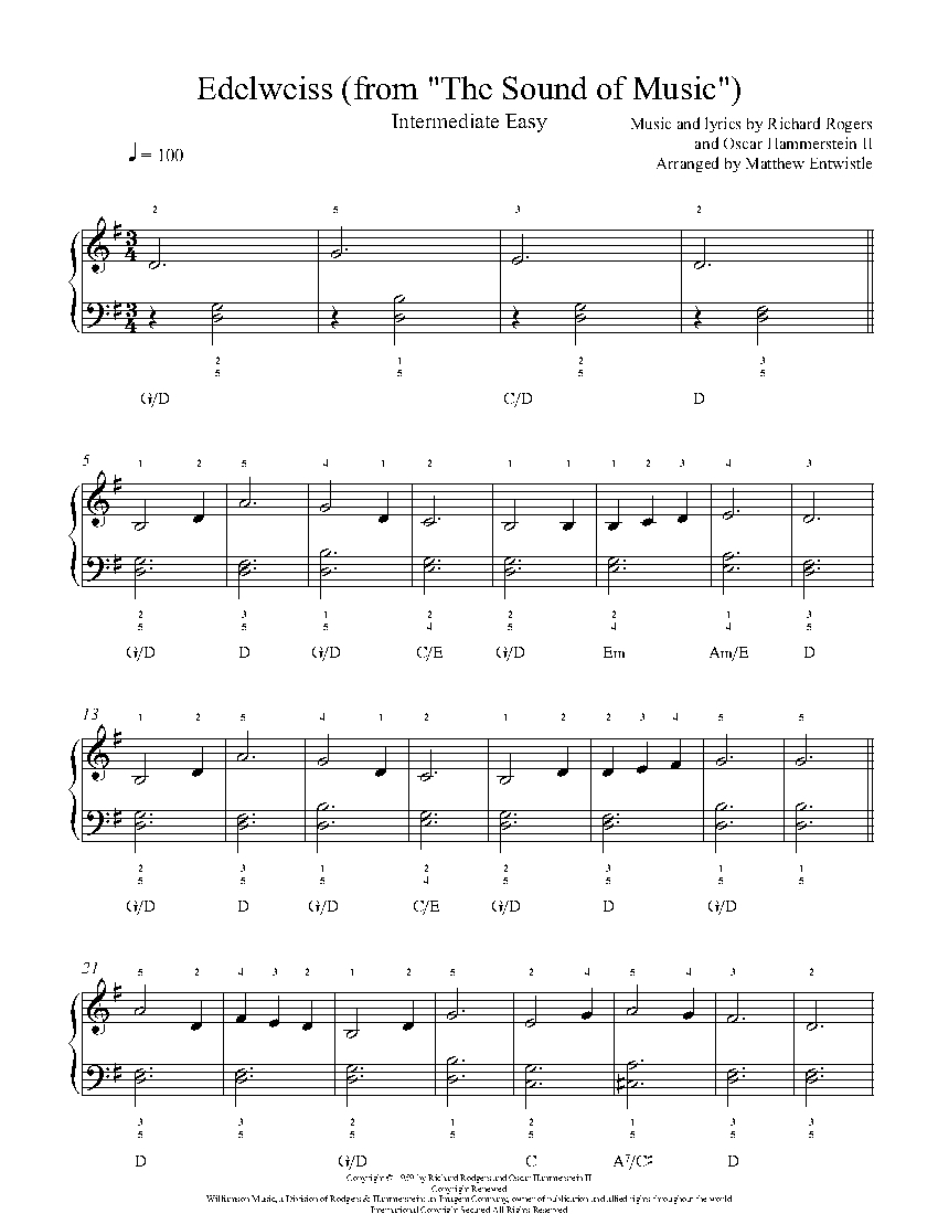 Edelweiss By Rodgers And Hammerstein Sheet Music Lesson Intermediate Level