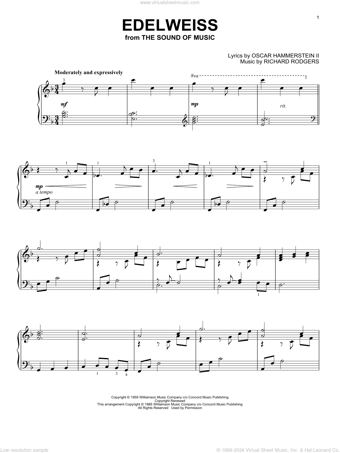 Edelweiss from The Sound Of Music Sheet Music intermediate For Piano Solo
