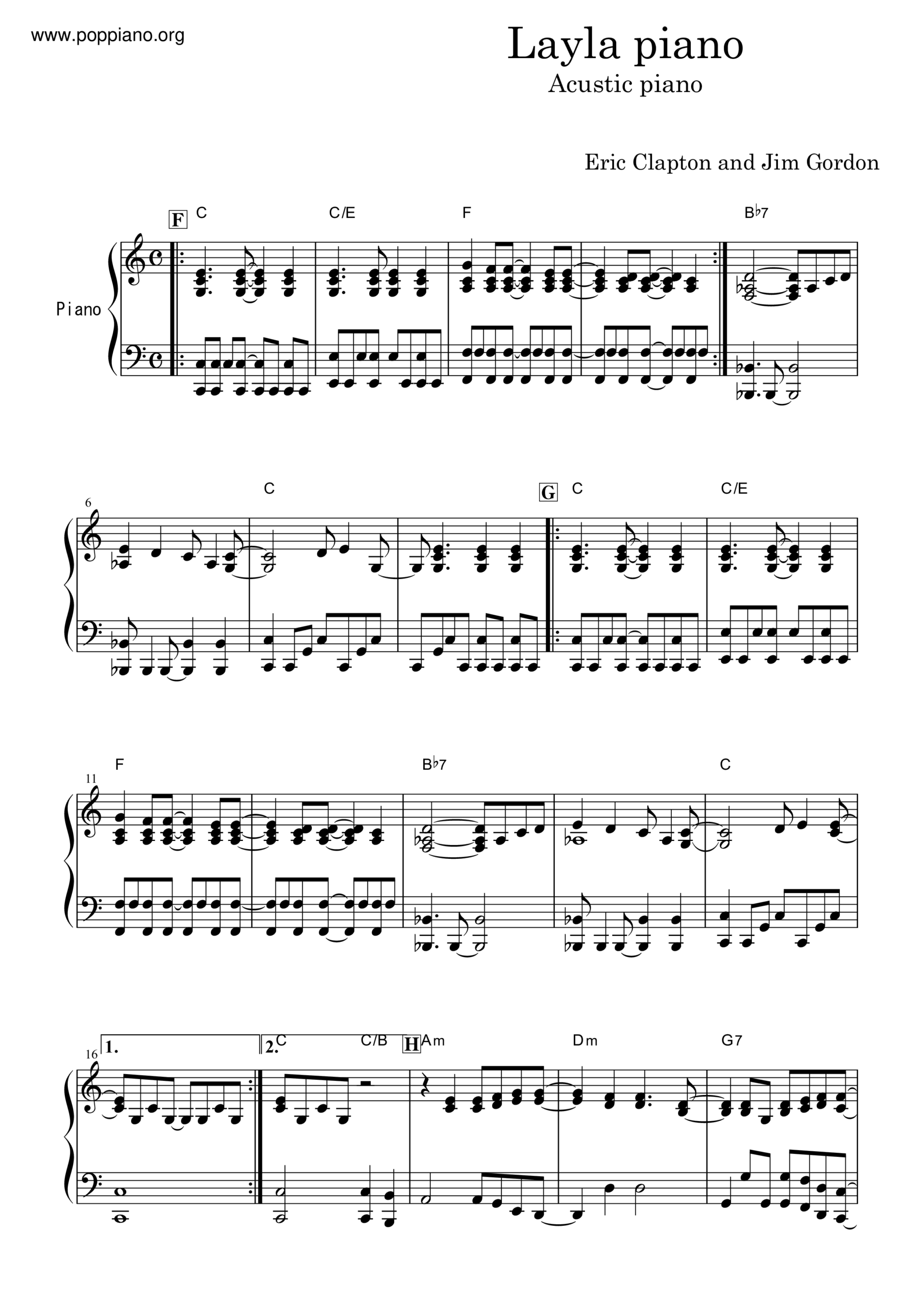 layla piano sheet music