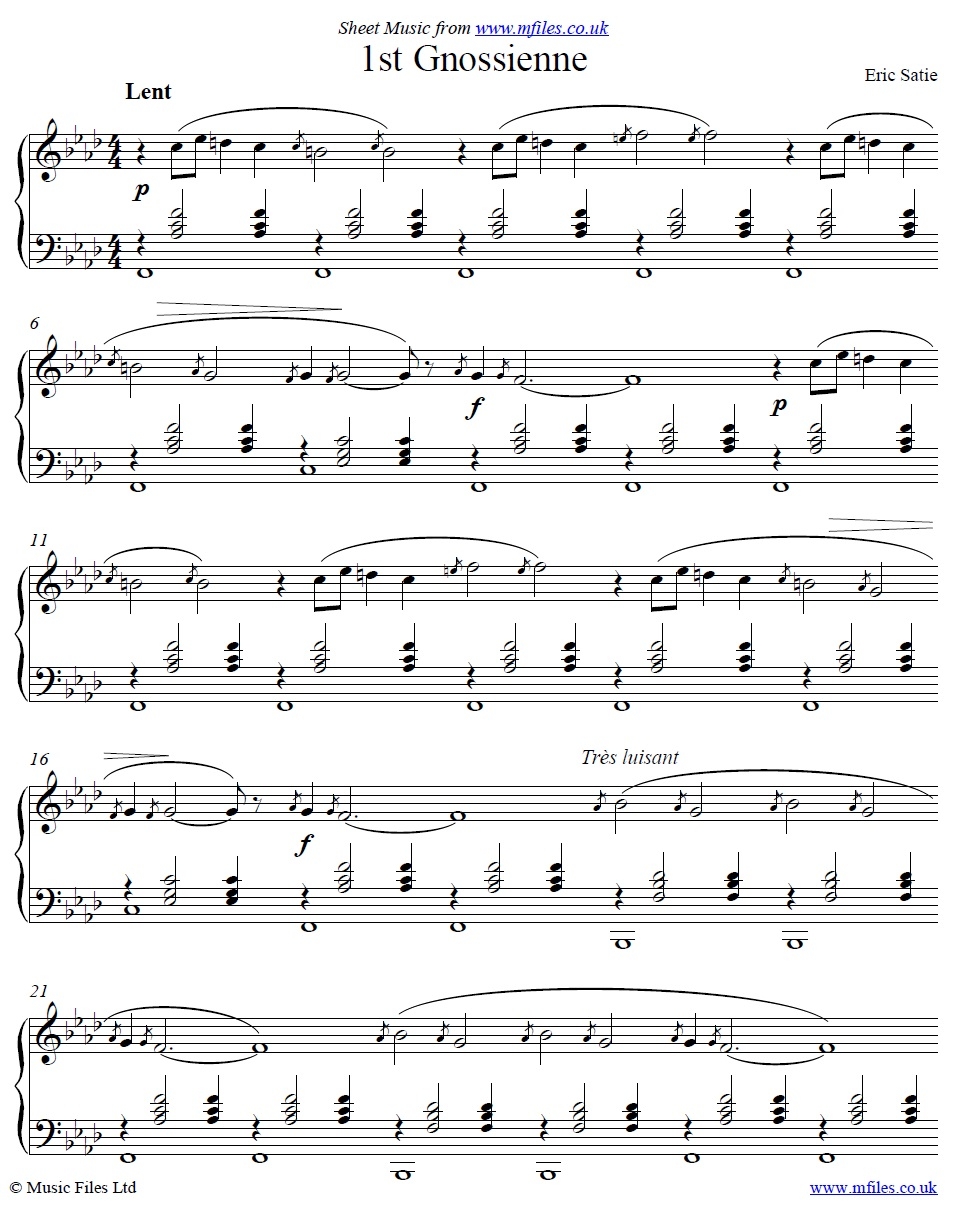 Erik Satie Gnossienne No 1 For Piano Classical Sheet Music Erik Satie Gnossienne No 1 For Piano Classical Sheet Music