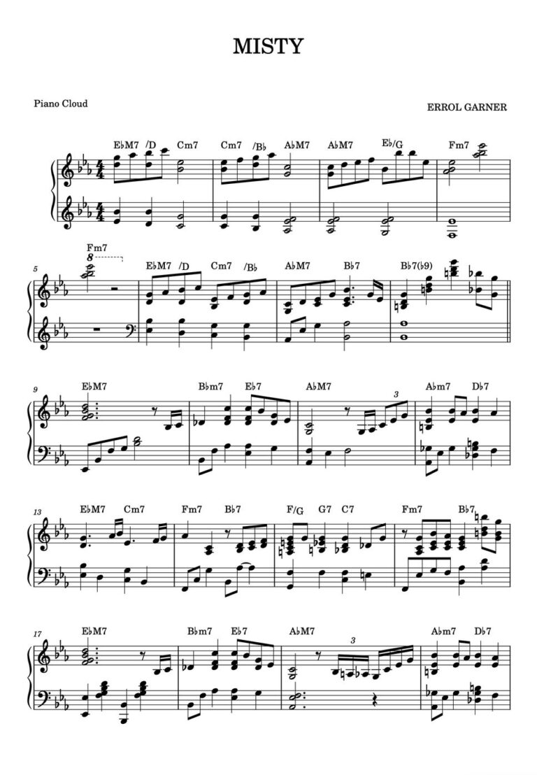 Erroll Garner Misty Misty Easy Jazz Piano Sheet Music By Piano Cloud