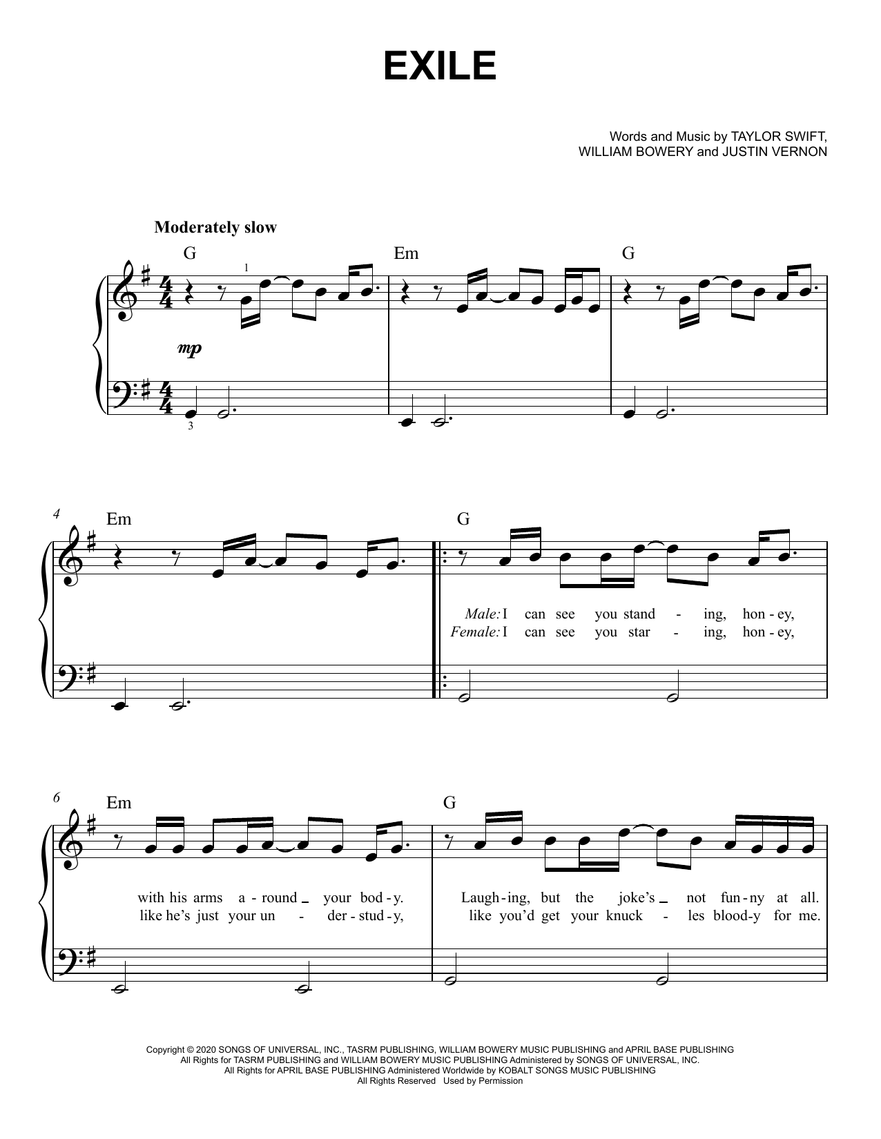 Exile feat Bon Iver By Taylor Swift Sheet Music For Easy Piano At Sheet Music Direct Exile feat Bon Iver By Taylor Swift Sheet Music For Easy Piano At Sheet Music Direct