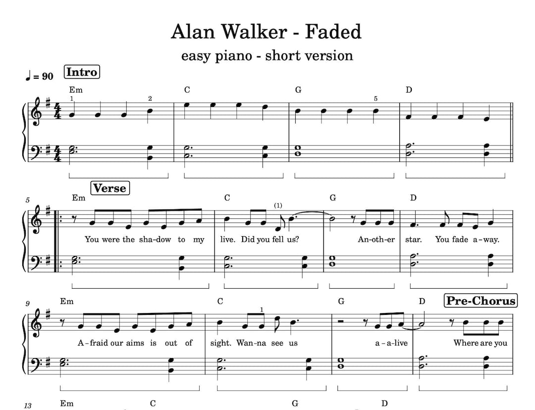 faded piano sheet music alan walker faded piano sheet music alan walker