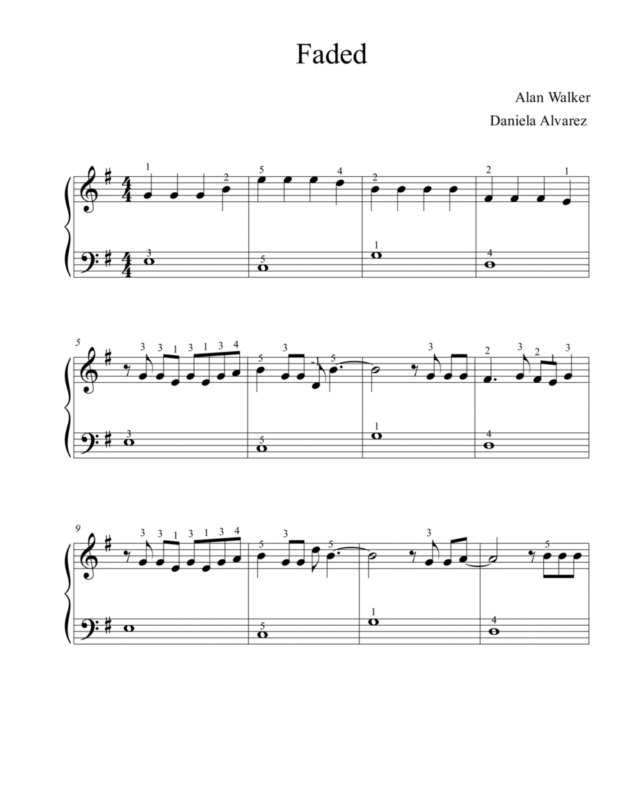 Faded arr Daniela lvarez By Alan Walker Sheet Music For Easy Piano At Sheet Music Direct