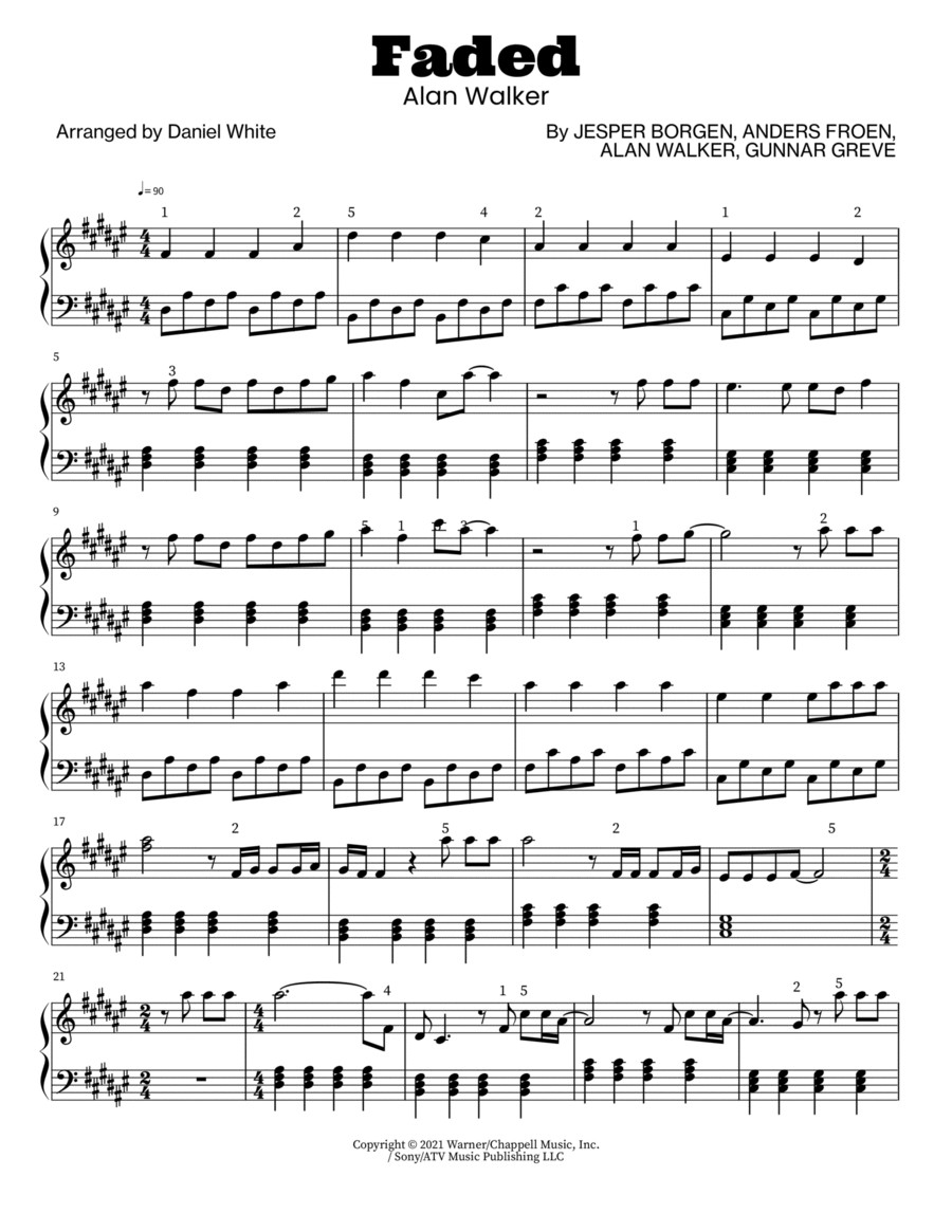 Faded By Alan Walker Piano Solo Digital Sheet Music Sheet Music Plus