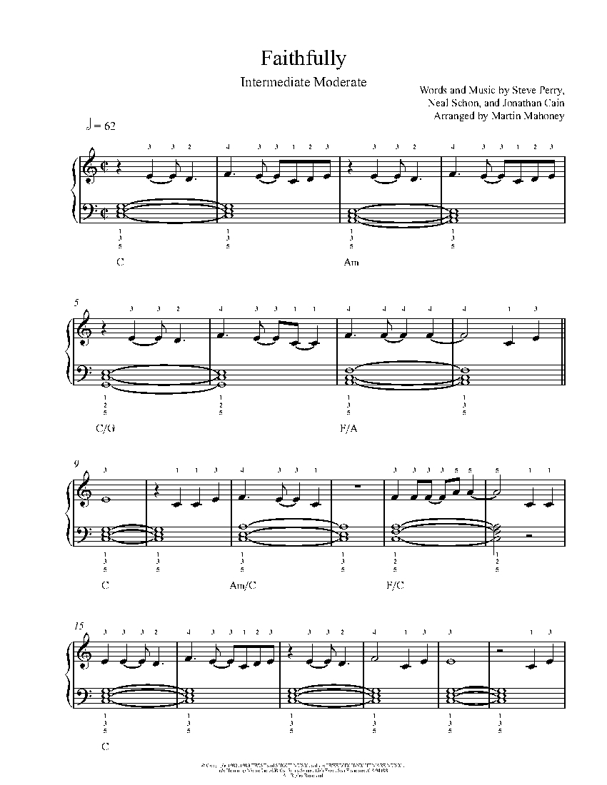 Faithfully By Journey Sheet Music Lesson Intermediate Level