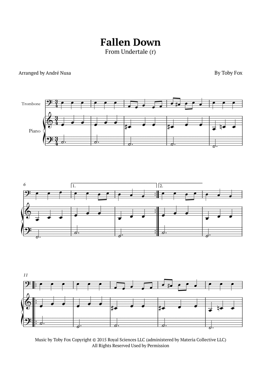 Fallen Down By Toby Fox Easy Piano Trombone Solo Digital Sheet Music Sheet Music Plus