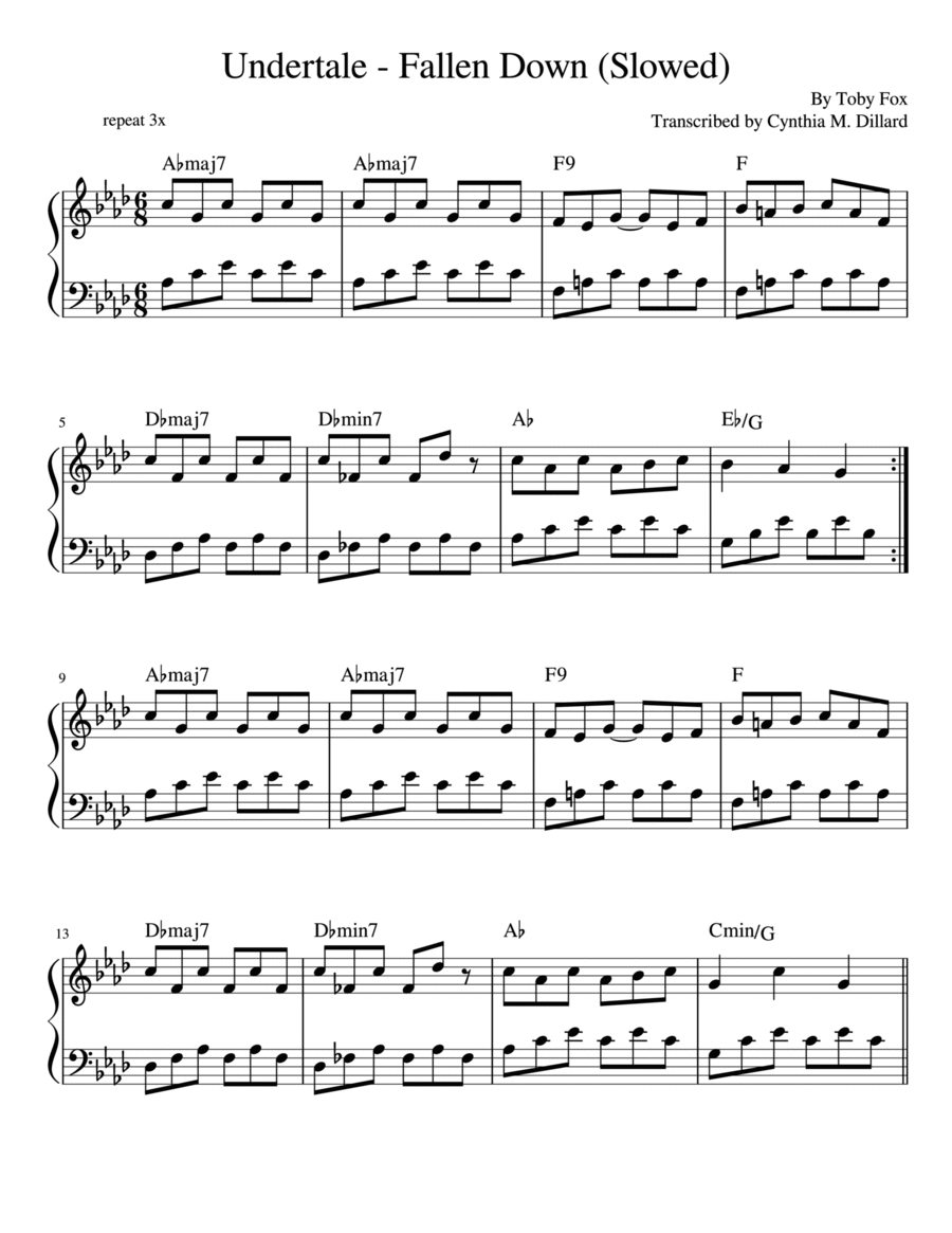 Fallen Down from Undertale By Toby Fox Piano Solo Digital Sheet Music Sheet Music Plus