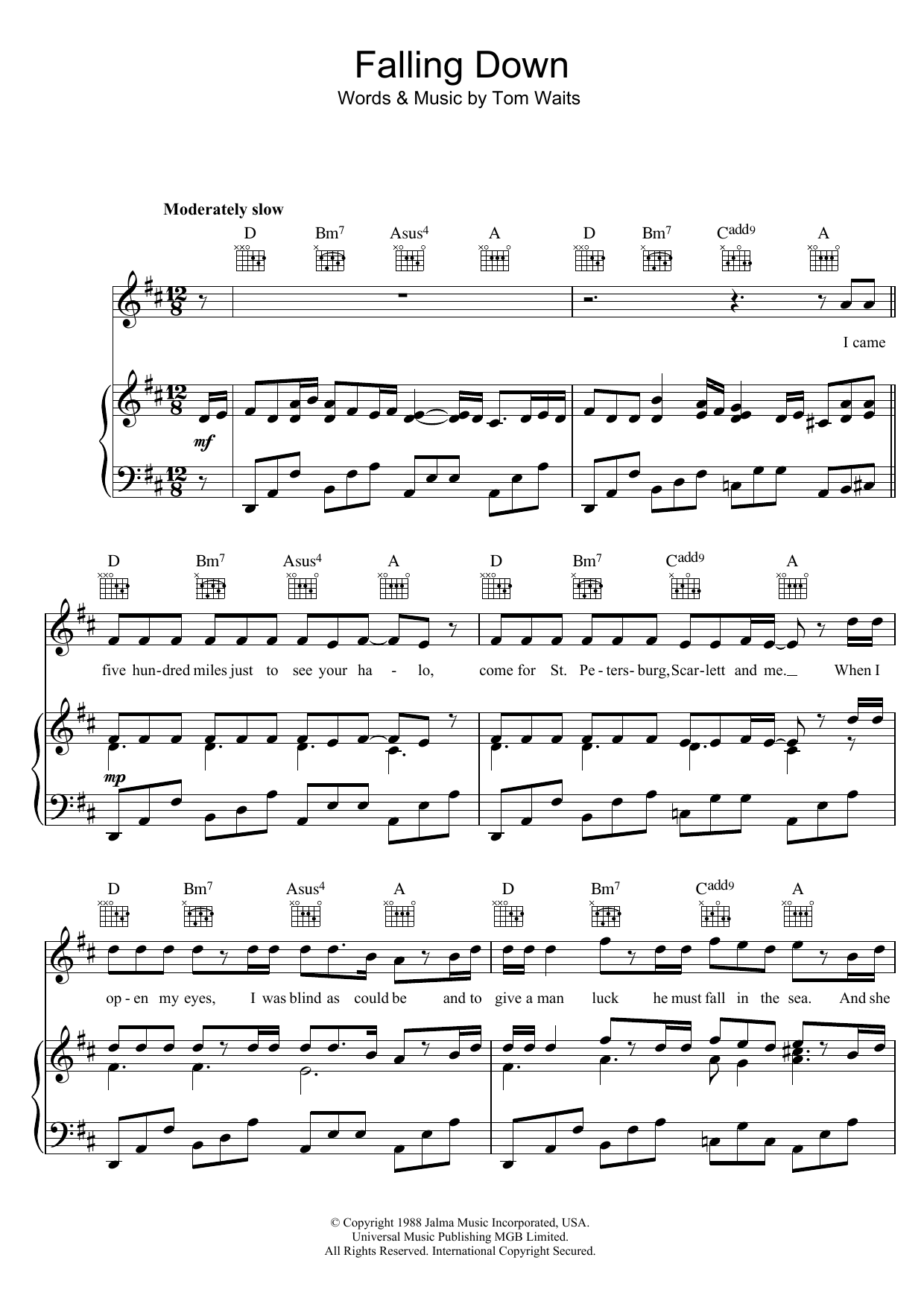 Falling Down By Tom Waits Sheet Music For Piano Vocal Guitar Chords At Sheet Music Direct Falling Down By Tom Waits Sheet Music For Piano Vocal Guitar Chords At Sheet Music Direct