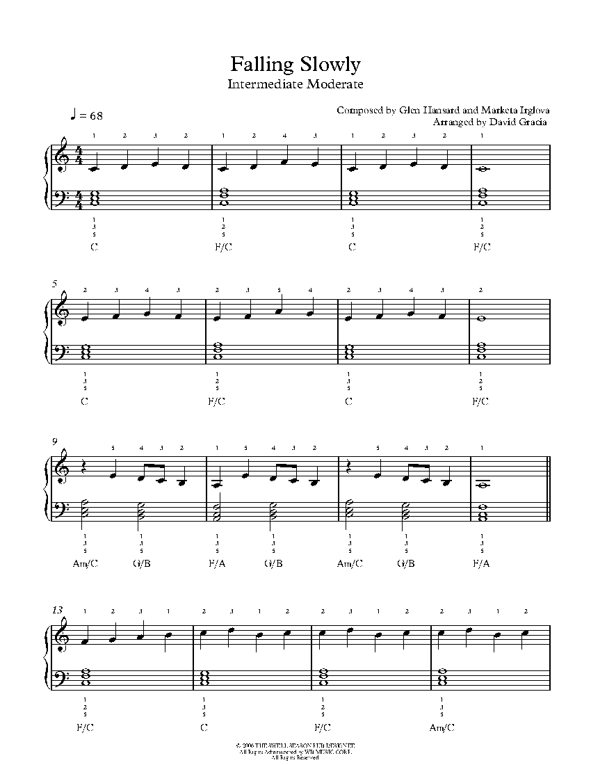 Falling Slowly By Once Sheet Music Lesson Intermediate Level