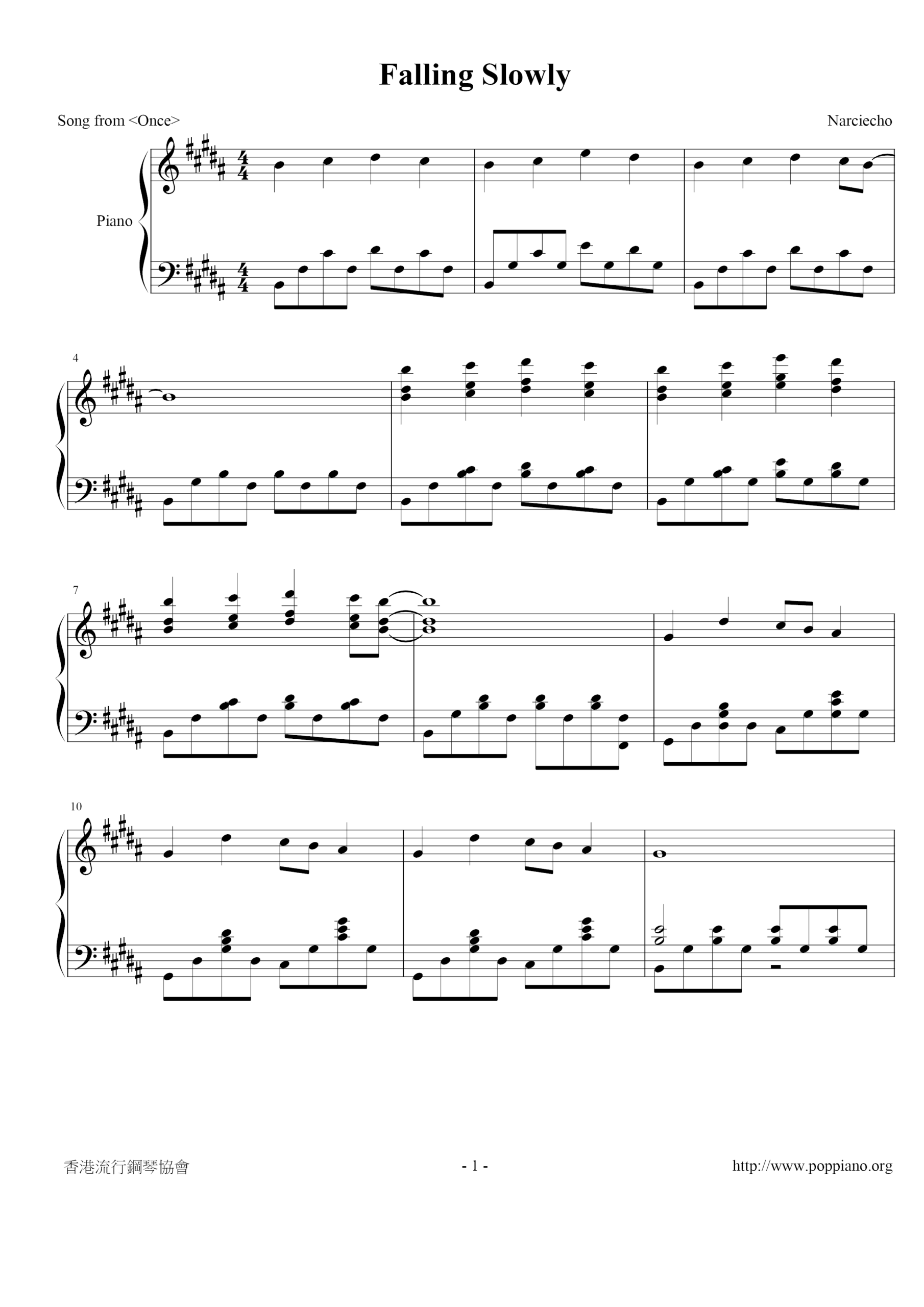  Falling Slowly Sheet Music Piano Score Free PDF Download HK Pop Piano Academy
