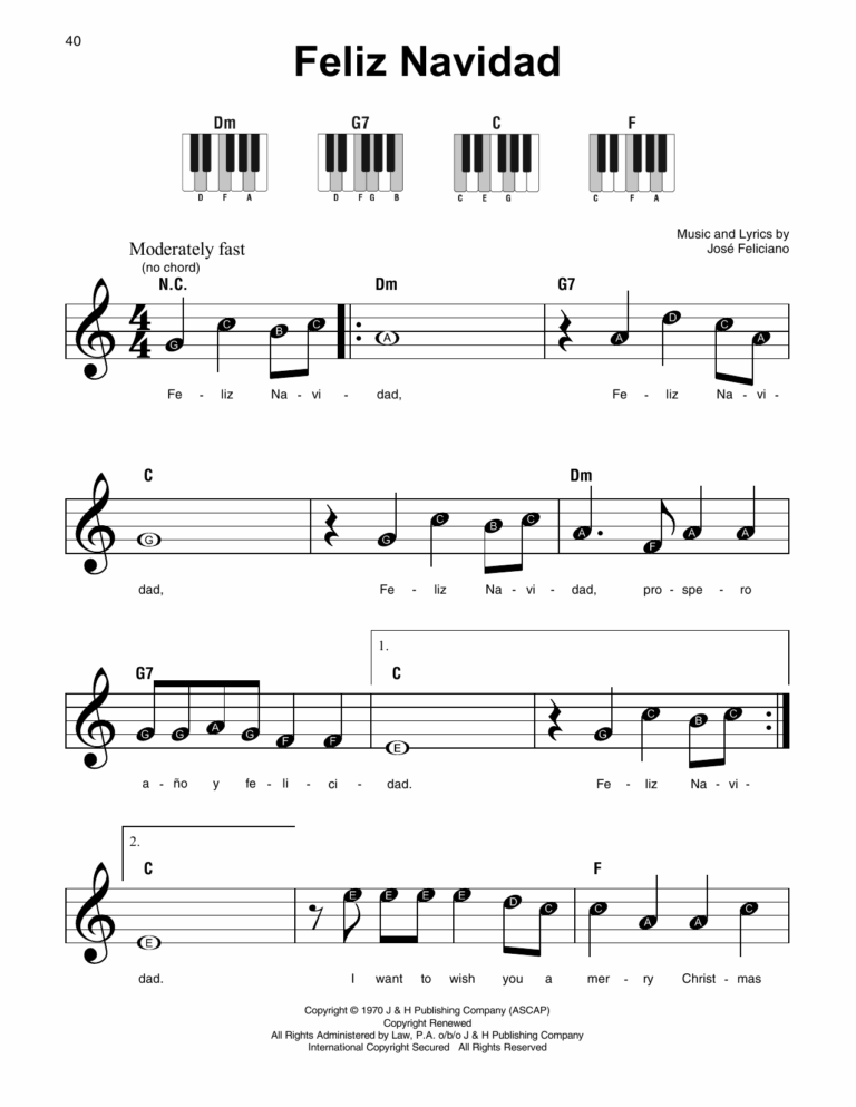 Feliz Navidad By Jose Feliciano Sheet Music For Super Easy Piano At Sheet Music Direct