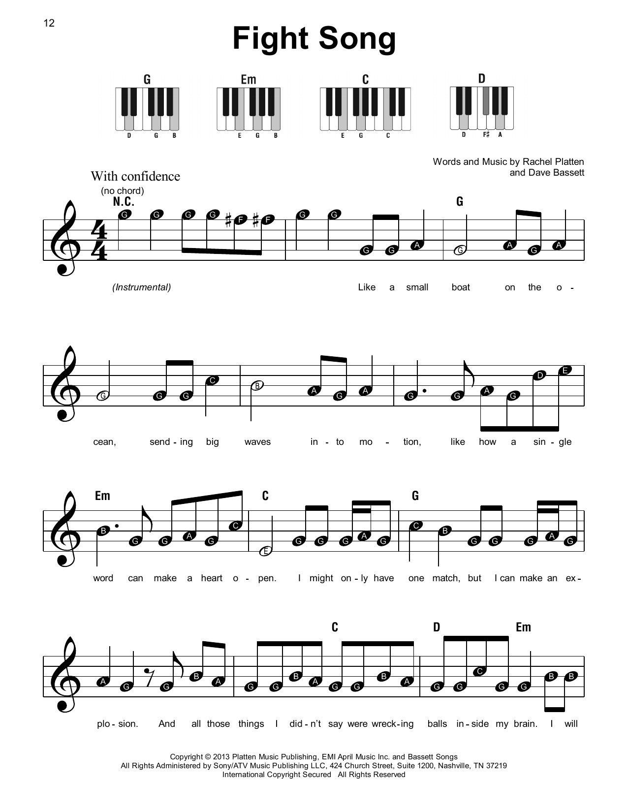Fight Song By Rachel Platten Sheet Music For Super Easy Piano At Sheet Music Direct