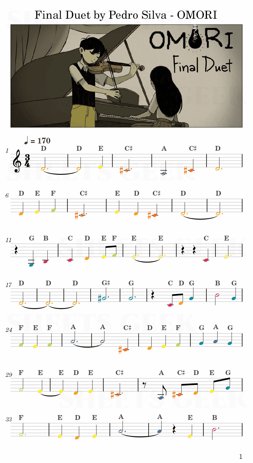 Final Duet By Pedro Silva OMORI Easy Sheet Music