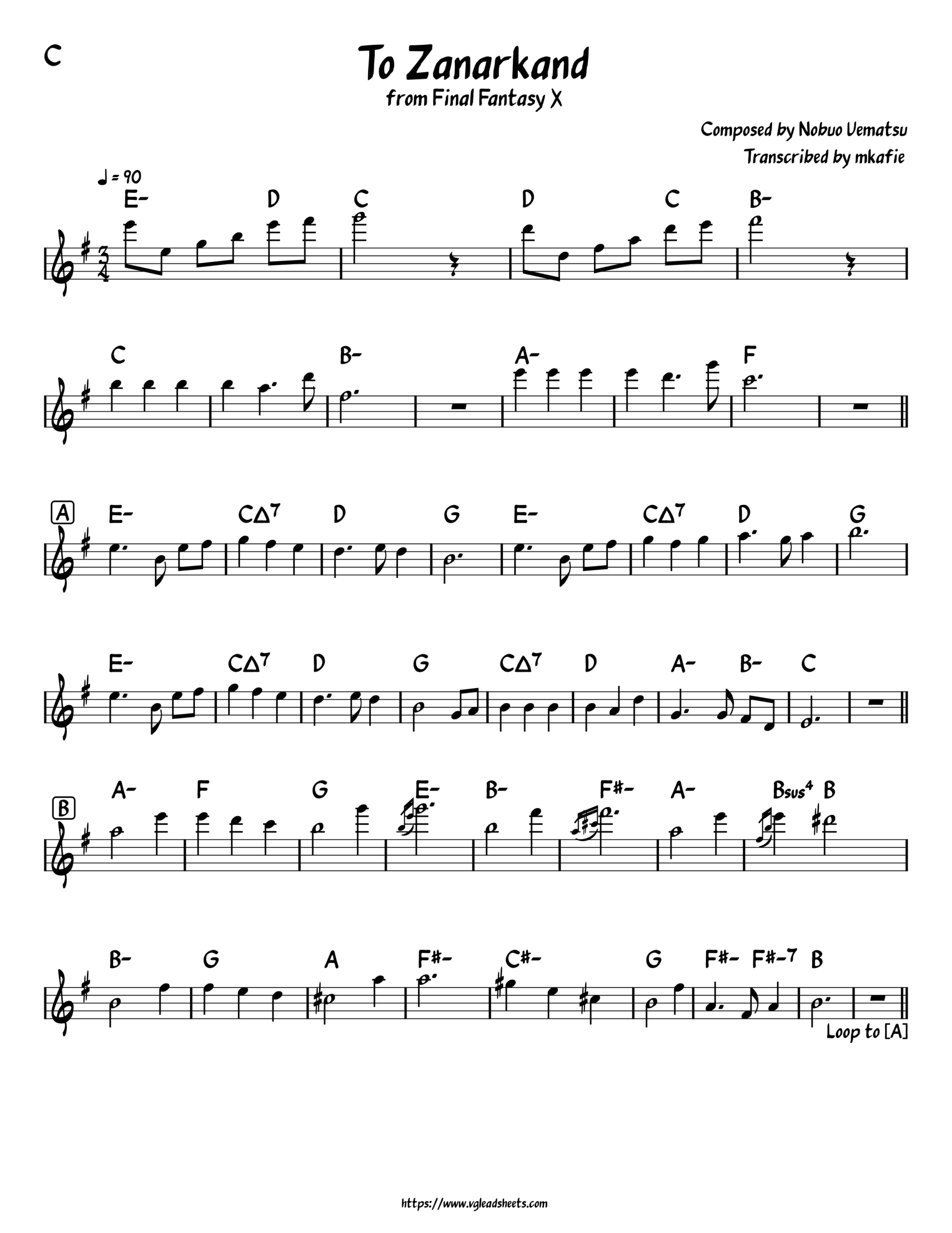 Final Fantasy X To Zanarkand VGLeadSheets Lead Sheets For Video Game Music