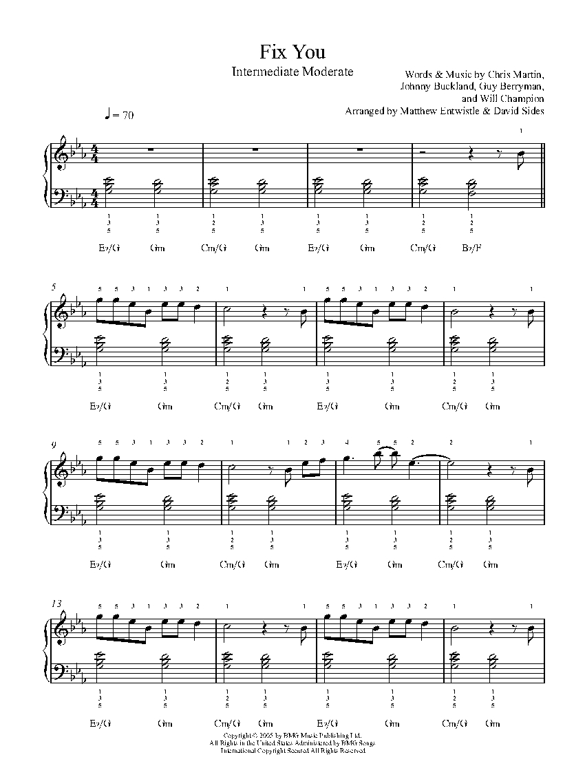 Fix You By Coldplay Sheet Music Lesson Intermediate Level Fix You By Coldplay Sheet Music Lesson Intermediate Level