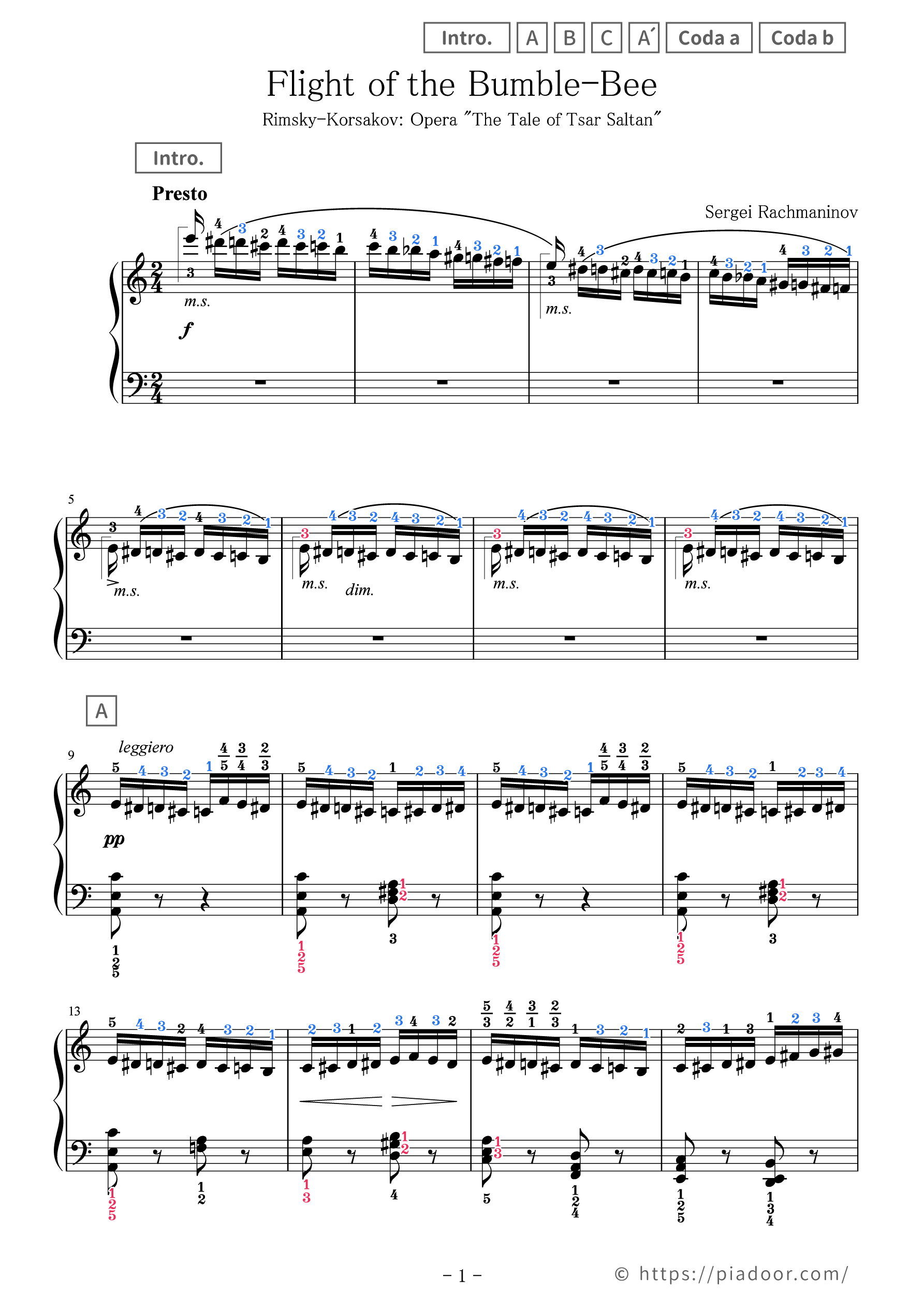 flight of the bumblebee piano sheet music