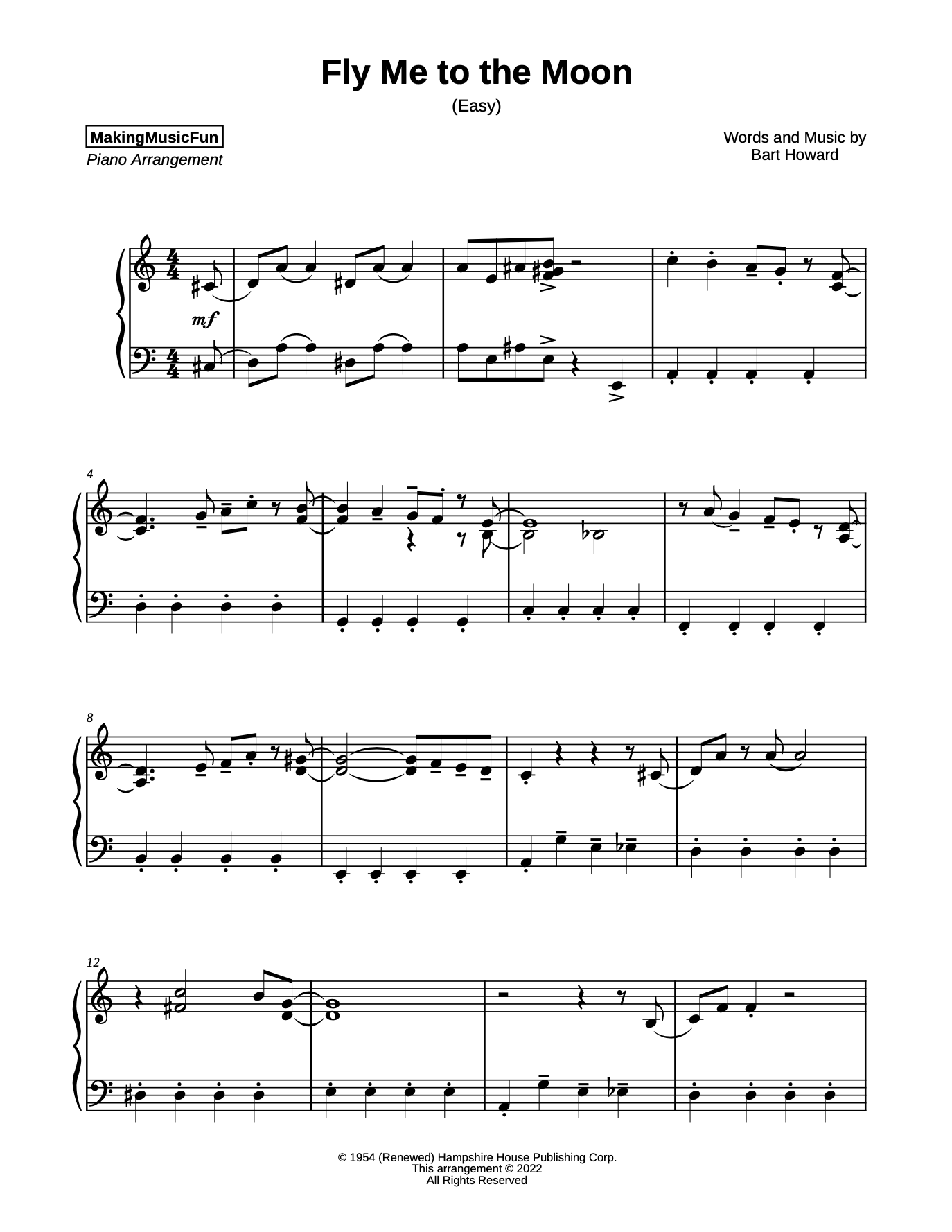 Fly Me To The Moon Easy Piano Sheet Music The Piano Student Fly Me To The Moon Easy Piano Sheet Music The Piano Student