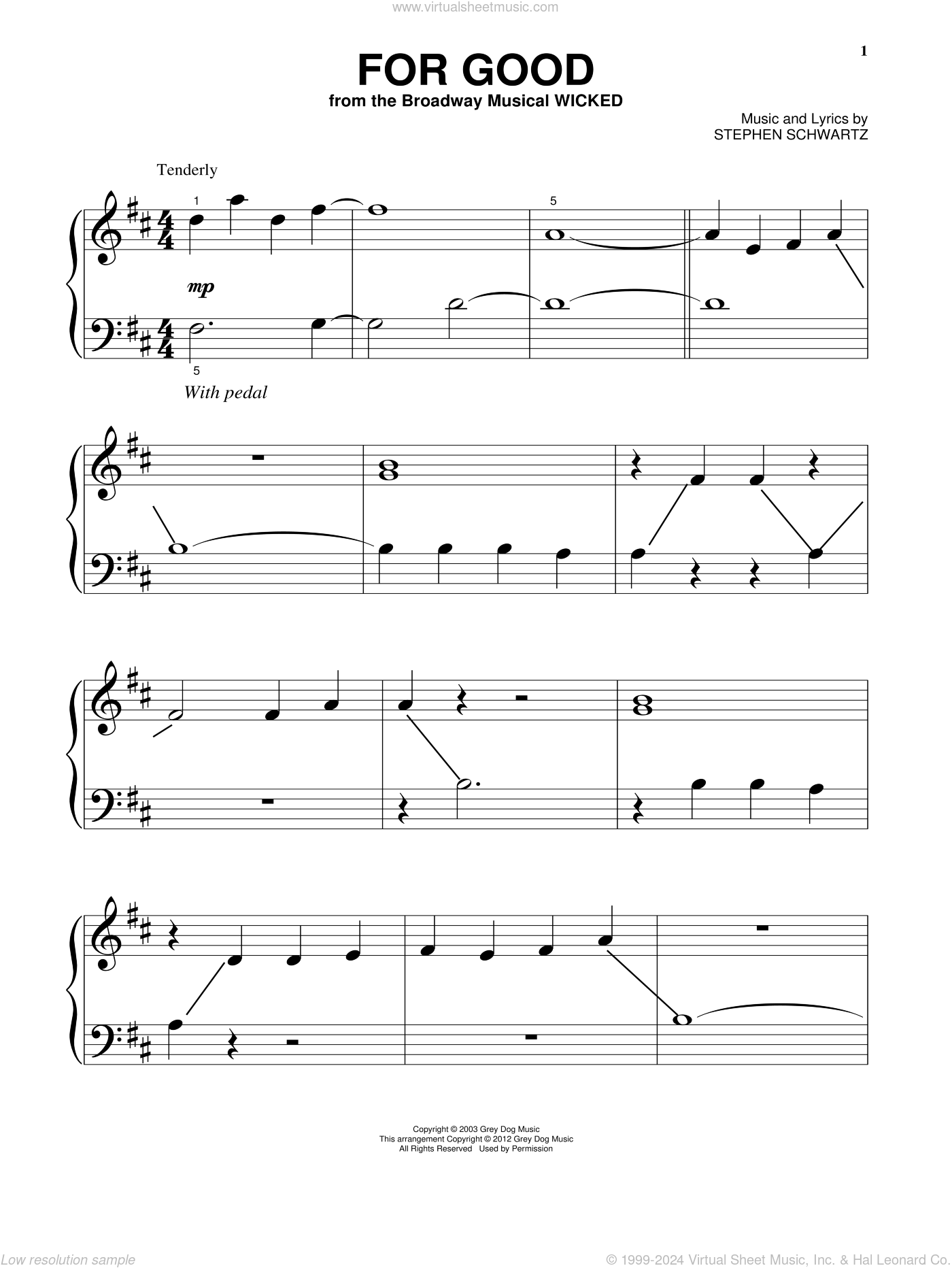 wicked piano sheet music
