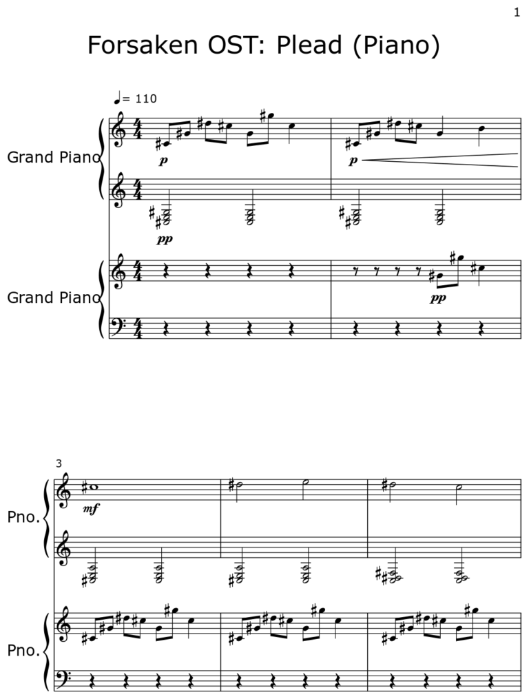 Forsaken OST Plead Piano Flat