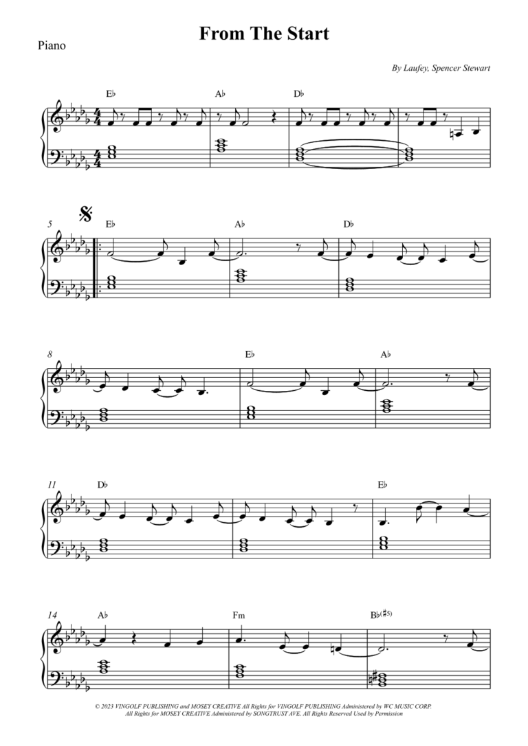 From The Start arr Wesley S SIlva By Laufey Sheet Music For Easy Piano At Sheet Music Direct