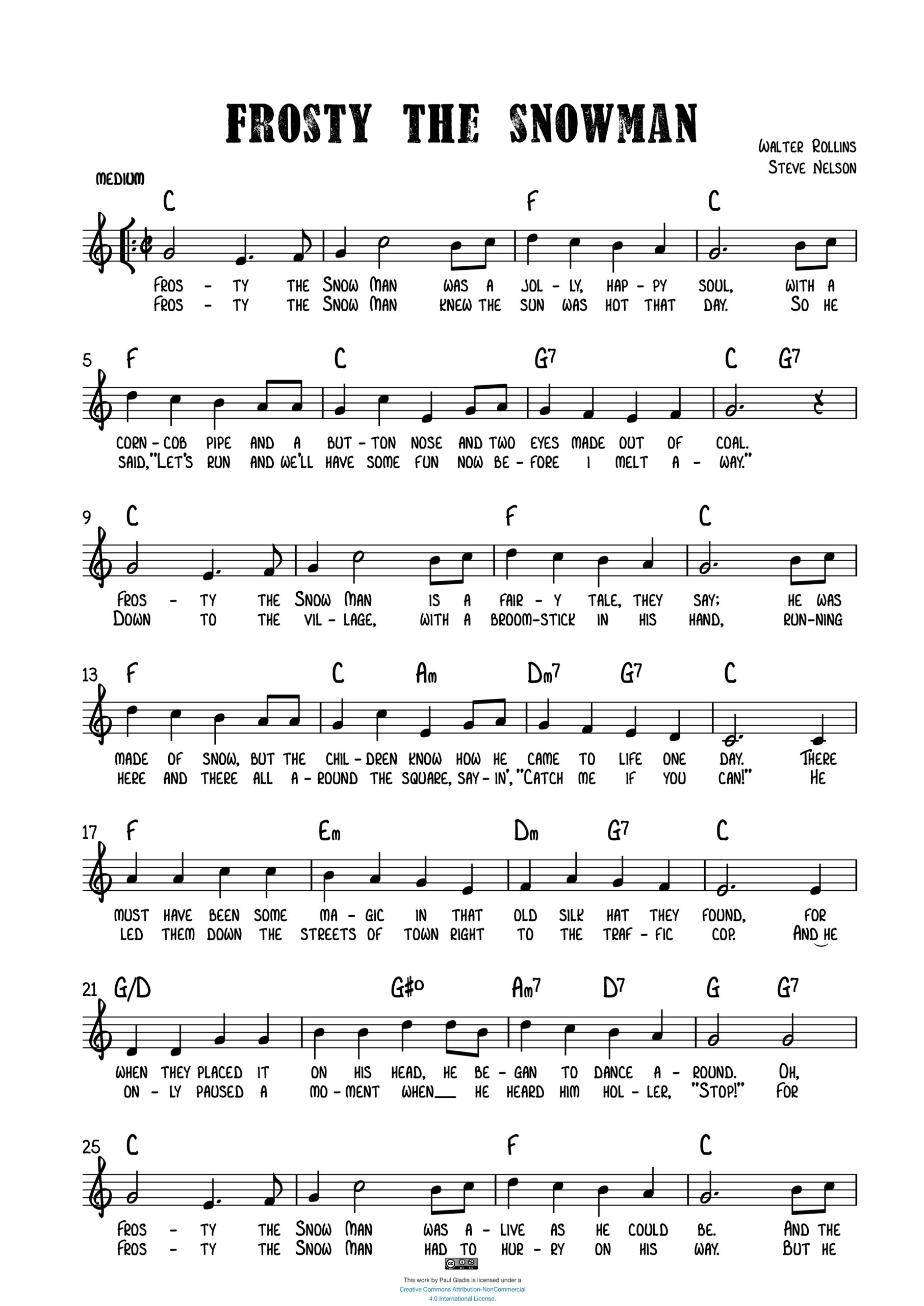 Frosty The Snowman Sheet Music Transcriptions By Paul Gladis Frosty The Snowman Sheet Music Transcriptions By Paul Gladis