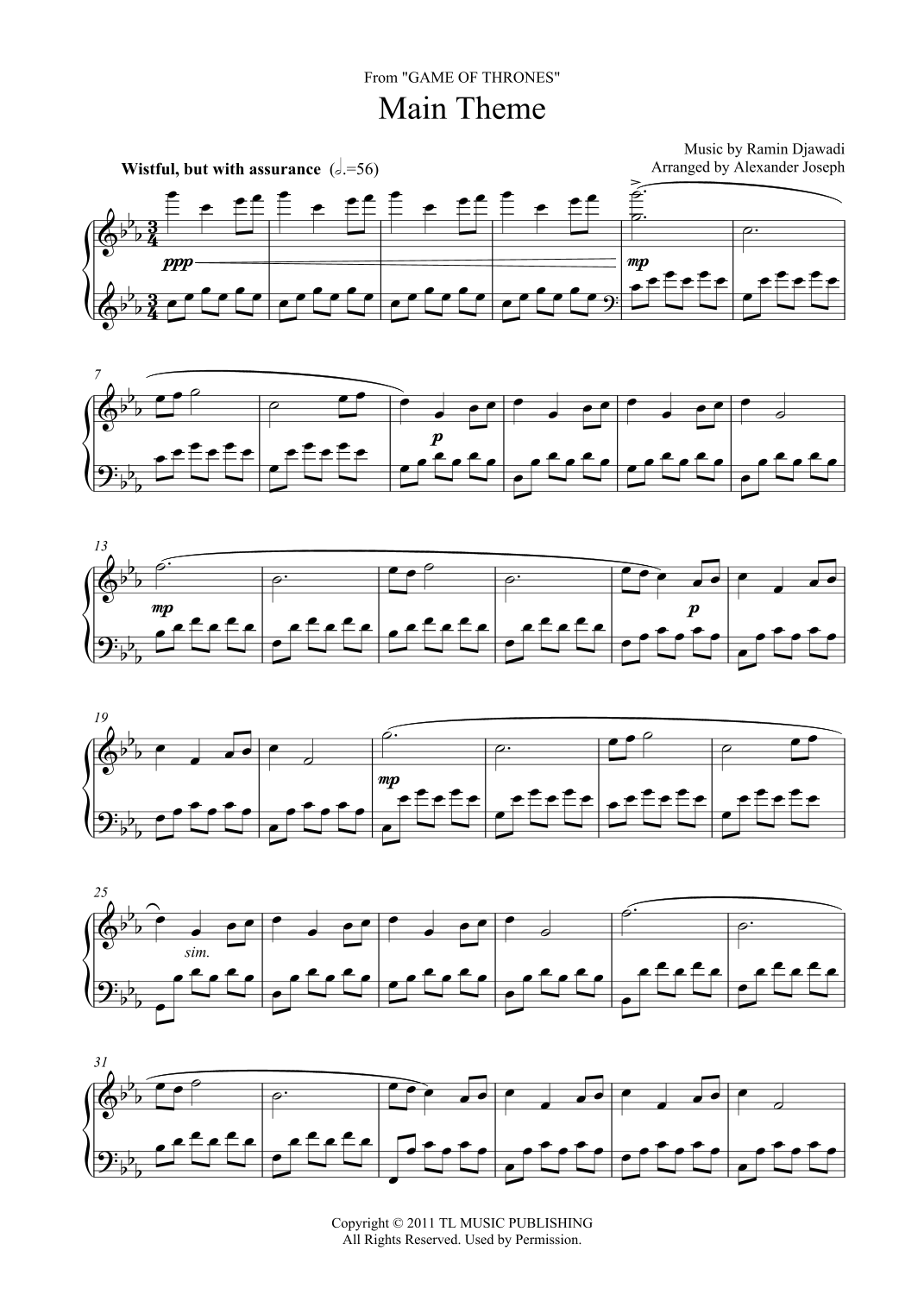 Game Of Thrones arr Alexander Joseph By Various Sheet Music For Piano Solo At Sheet Music Direct Game Of Thrones arr Alexander Joseph By Various Sheet Music For Piano Solo At Sheet Music Direct