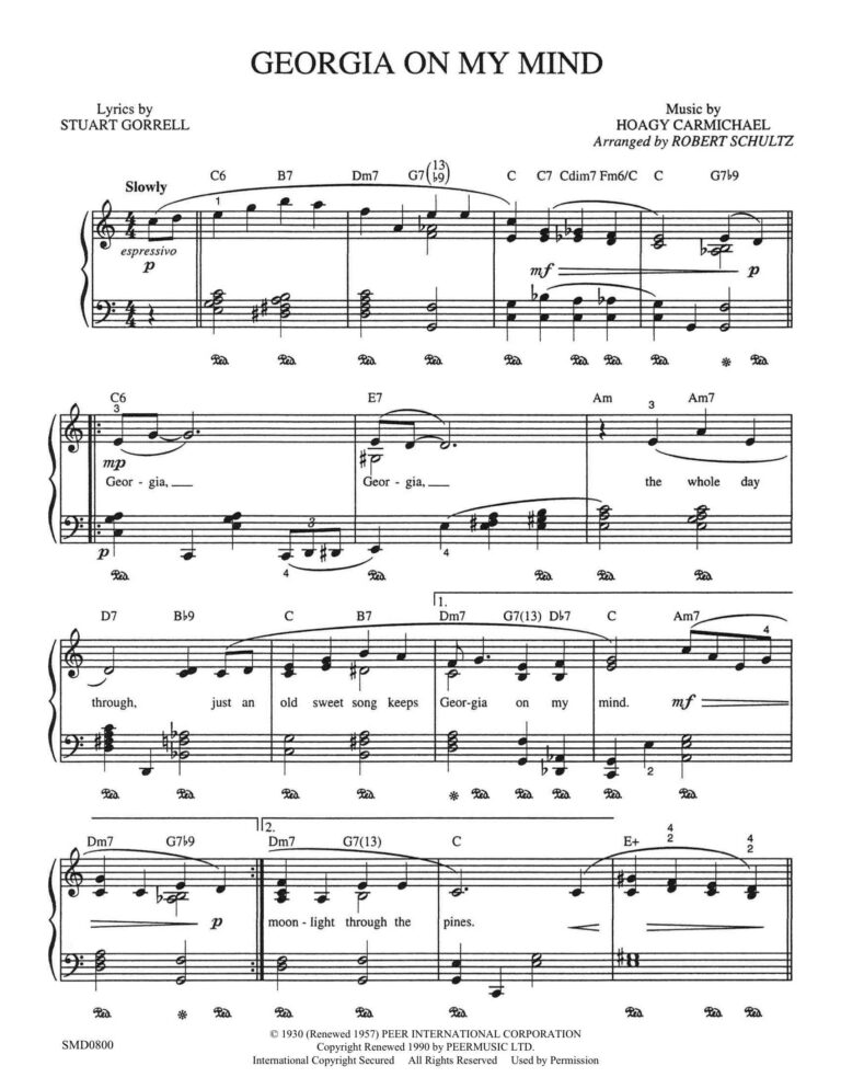 Georgia On My Mind Schultz Music Publications