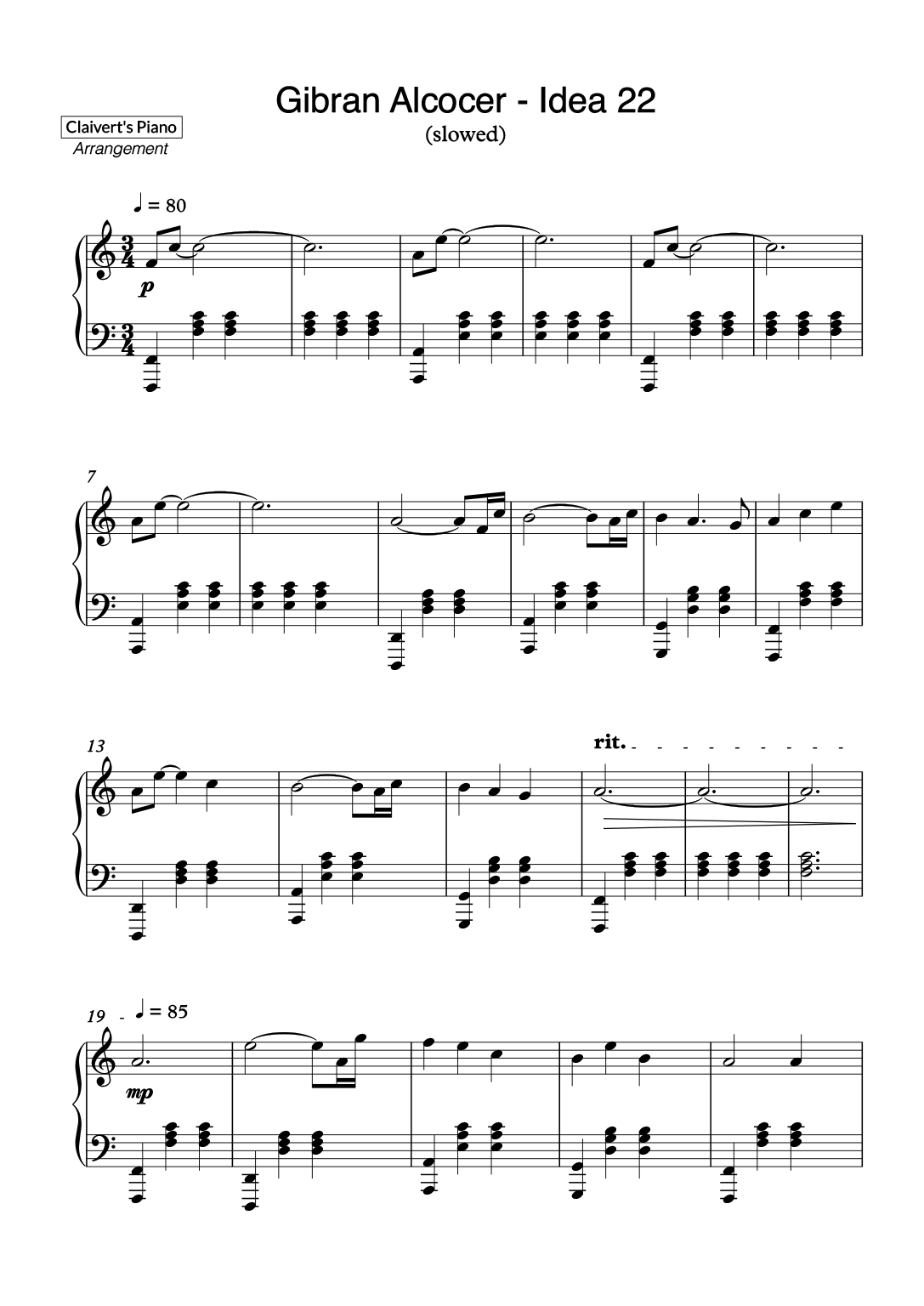 Gibran Alcocer Idea 22 slowed Claivert s Piano X SlowEasyPiano