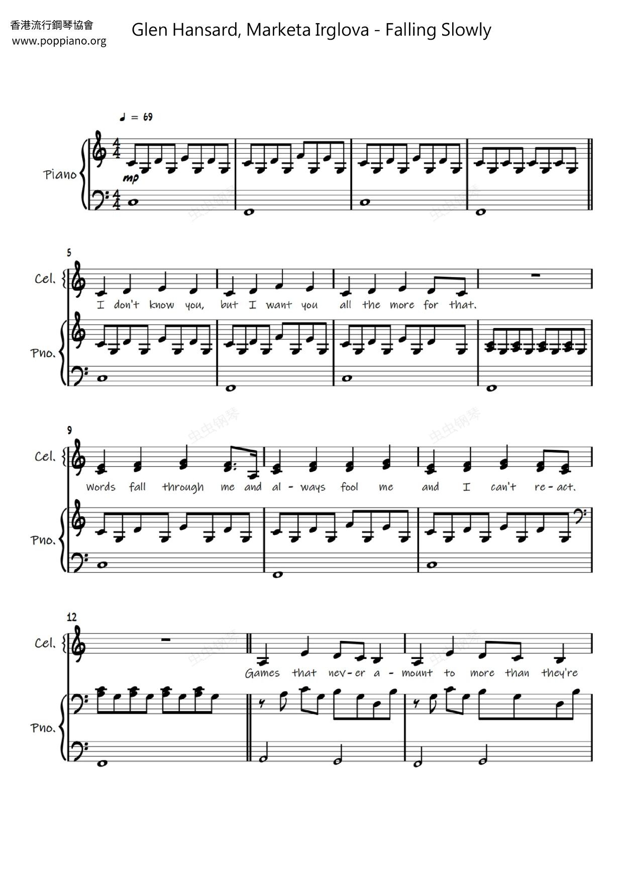 falling slowly piano sheet music