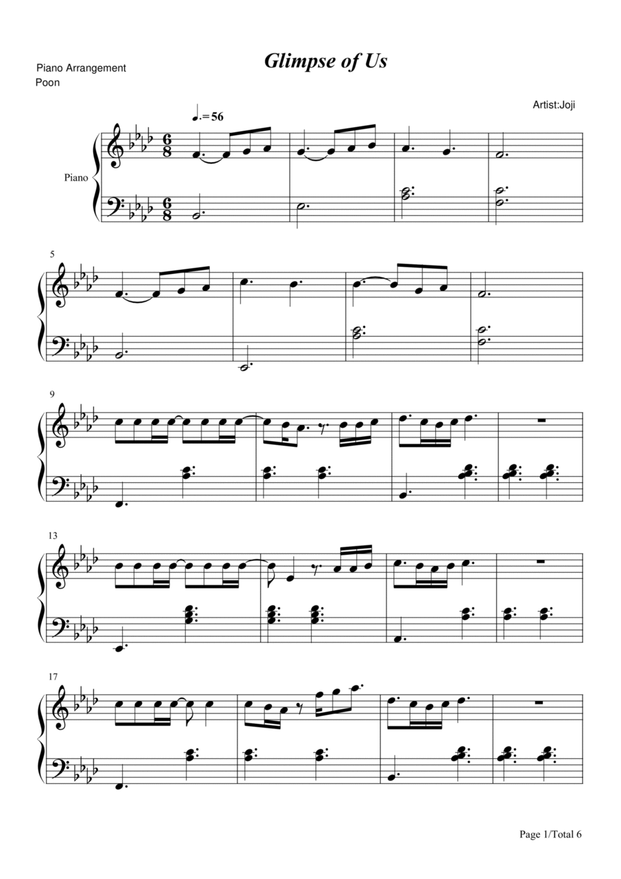 Glimpse Of Us By Poon Piano Solo Digital Sheet Music Sheet Music Plus Glimpse Of Us By Poon Piano Solo Digital Sheet Music Sheet Music Plus