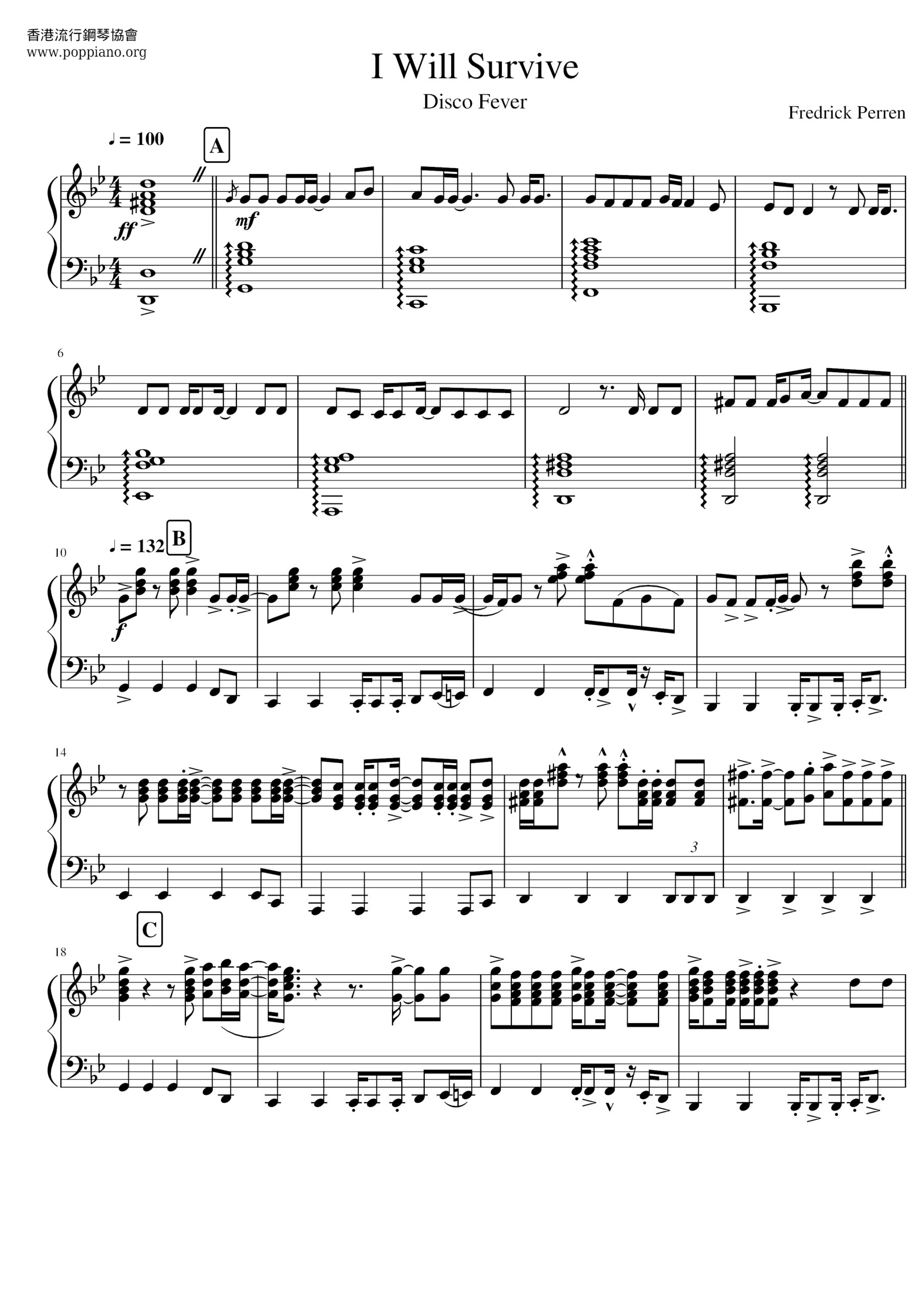  Gloria Gaynor I Will Survive Sheet Music Pdf Free Score Download 